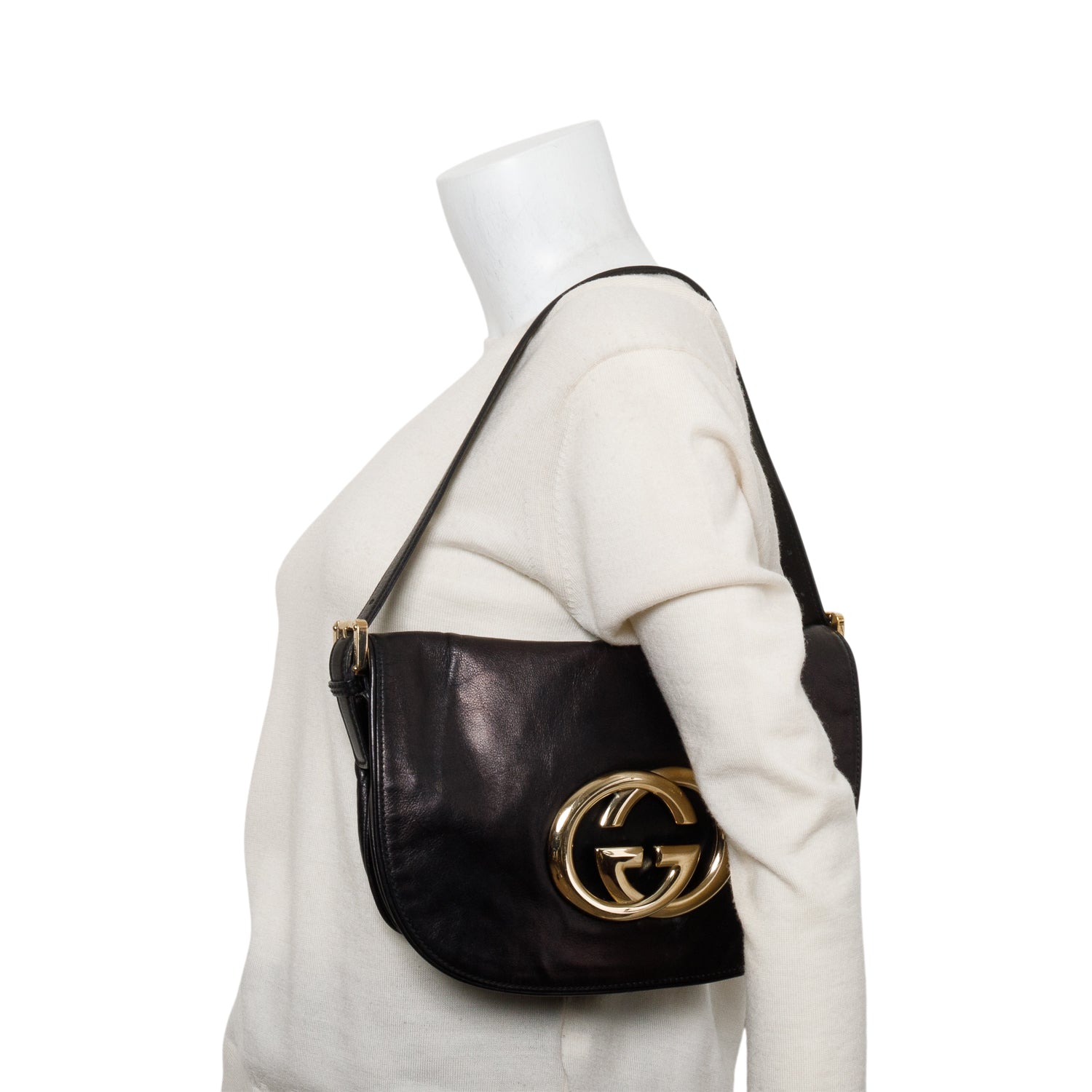 Gucci Black Leather GG Britt Flap Shoulder Bag
