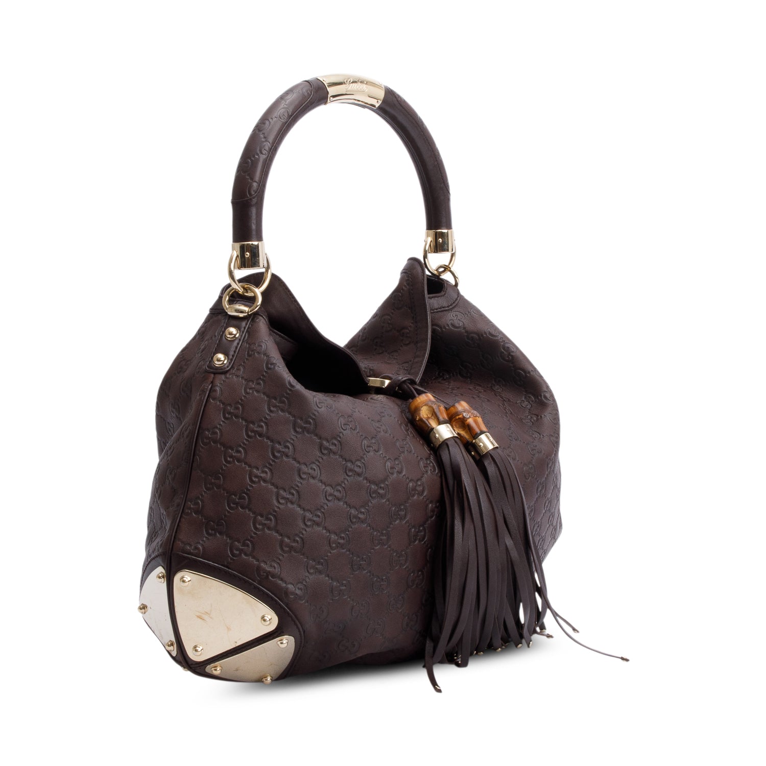 Gucci Brown Guccissima Leather Large Bamboo Indy Tassel Hobo w/ Strap