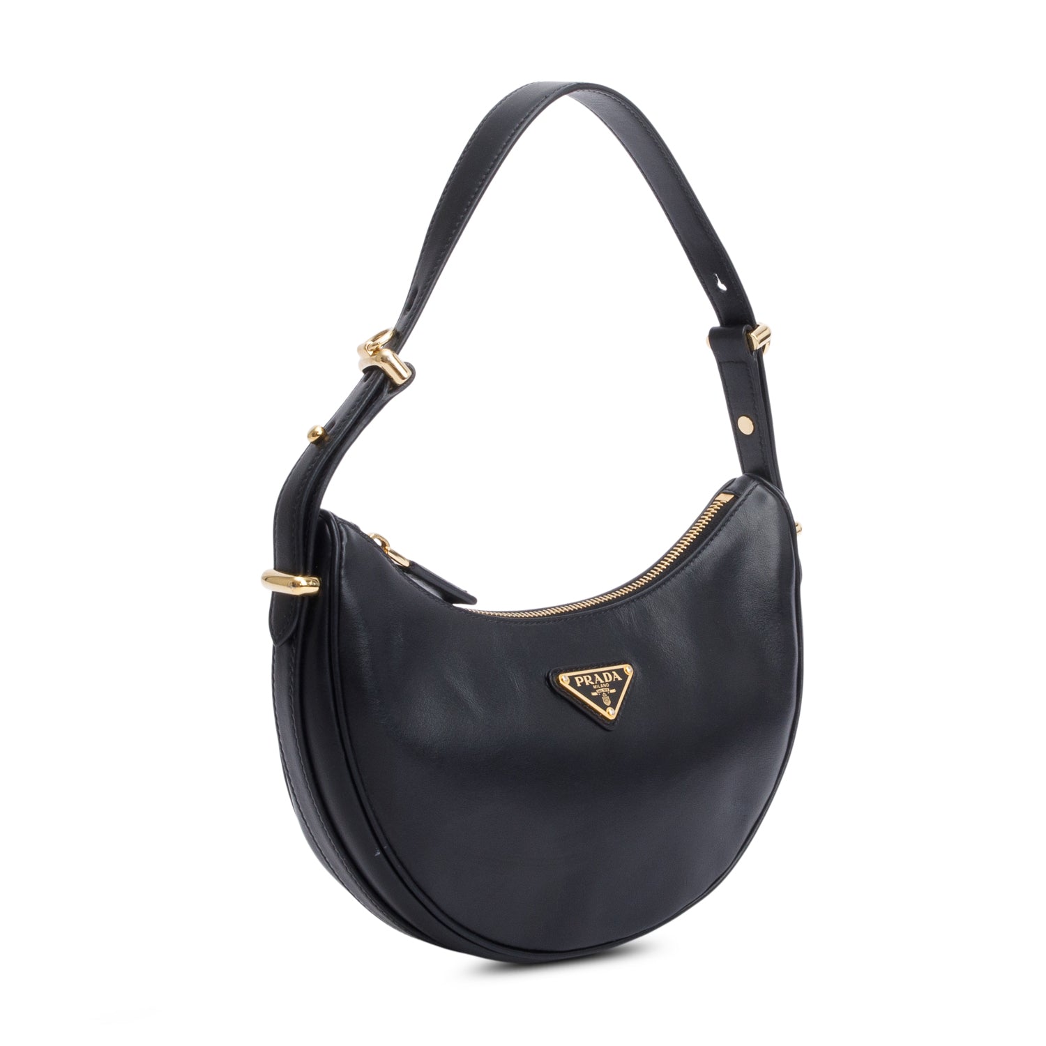 Prada Black Soft Calf Leather Small Arque Shoulder Bag w/ Strap