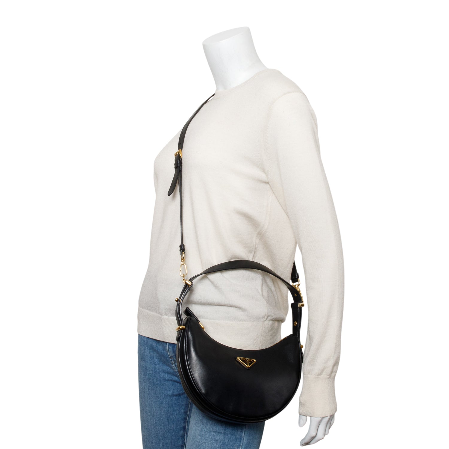 Prada Black Soft Calf Leather Small Arque Shoulder Bag w/ Strap