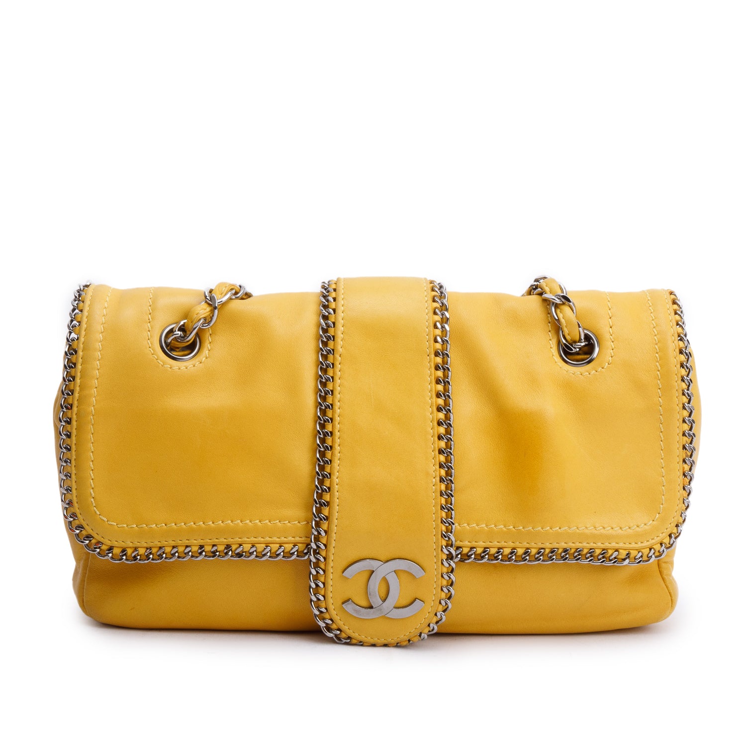 Chanel Yellow Lambskin Leather Large Madison Flap Bag