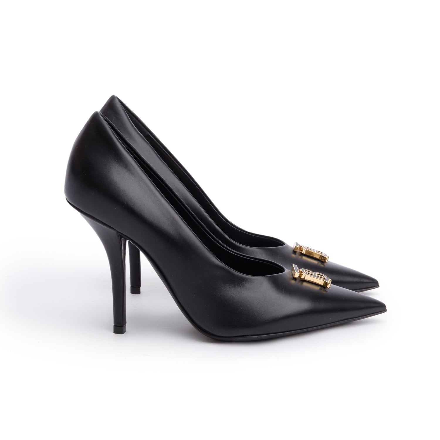 Burberry Black Leather TB Pumps, Size 38 w/ Box