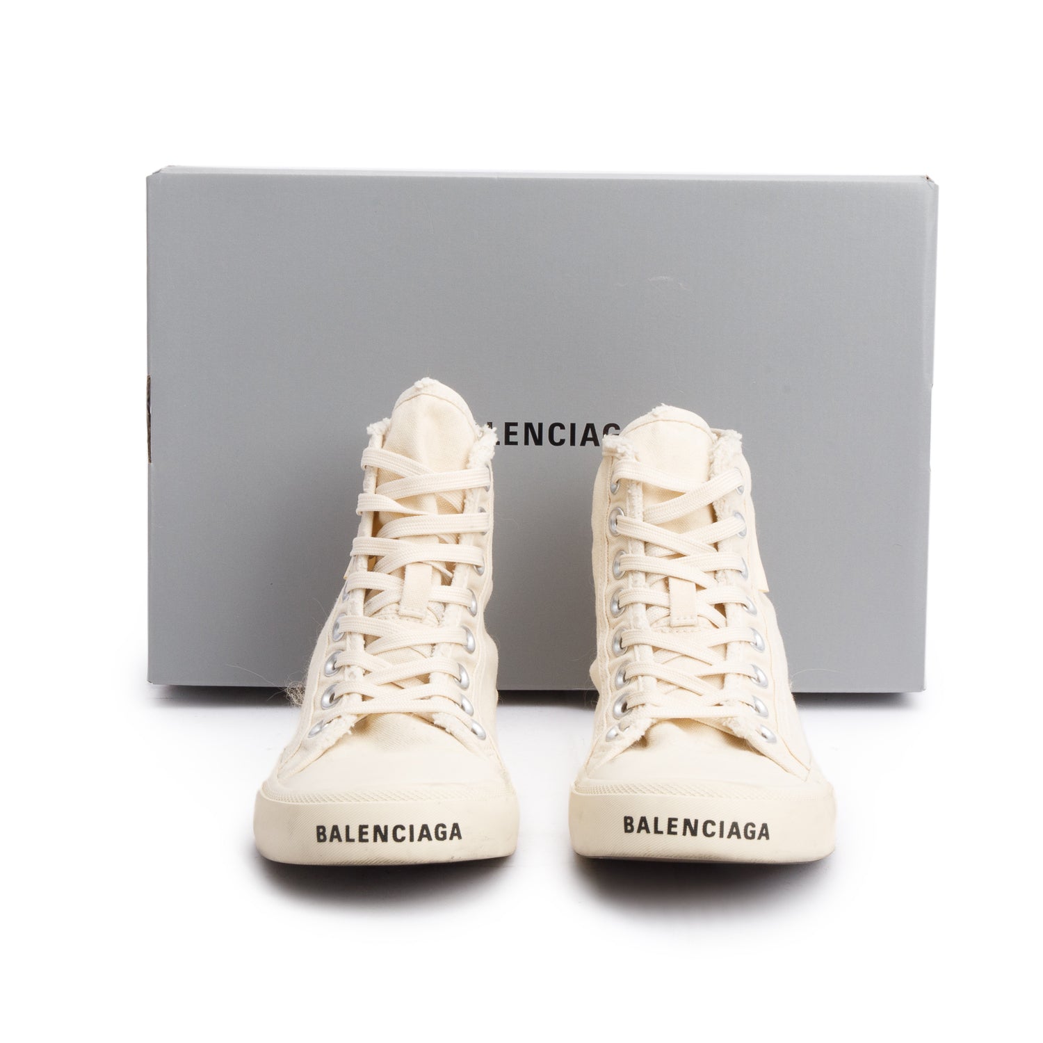 Balenciaga Neutral Canvas Paris Hight-Top Sneakers, Size 37 w/ Box