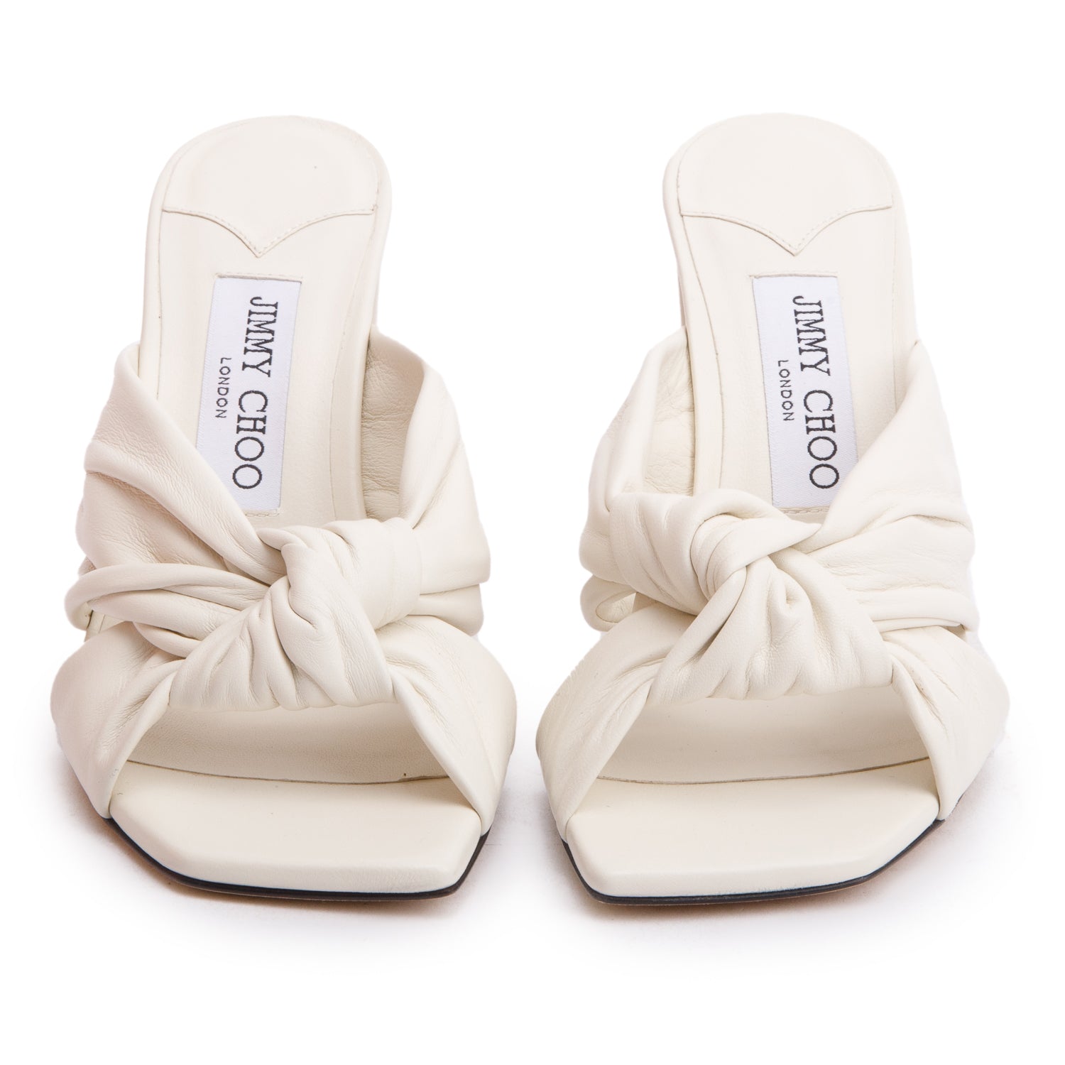 Jimmy Choo Latte Nappa Leather Avenue 85 Mules Sandals, Size 37.5 w/ Box