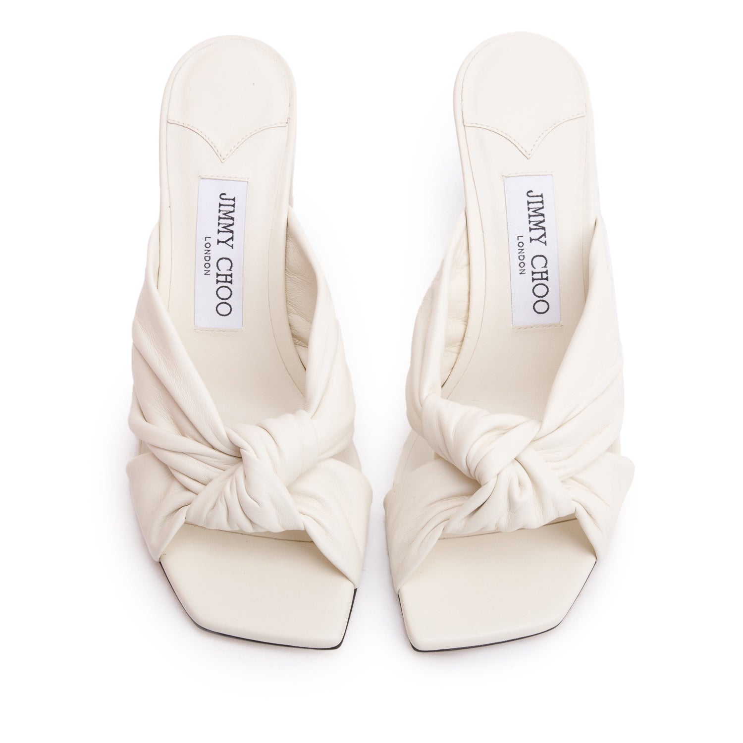 Jimmy Choo Latte Nappa Leather Avenue 85 Mules Sandals, Size 37.5 w/ Box