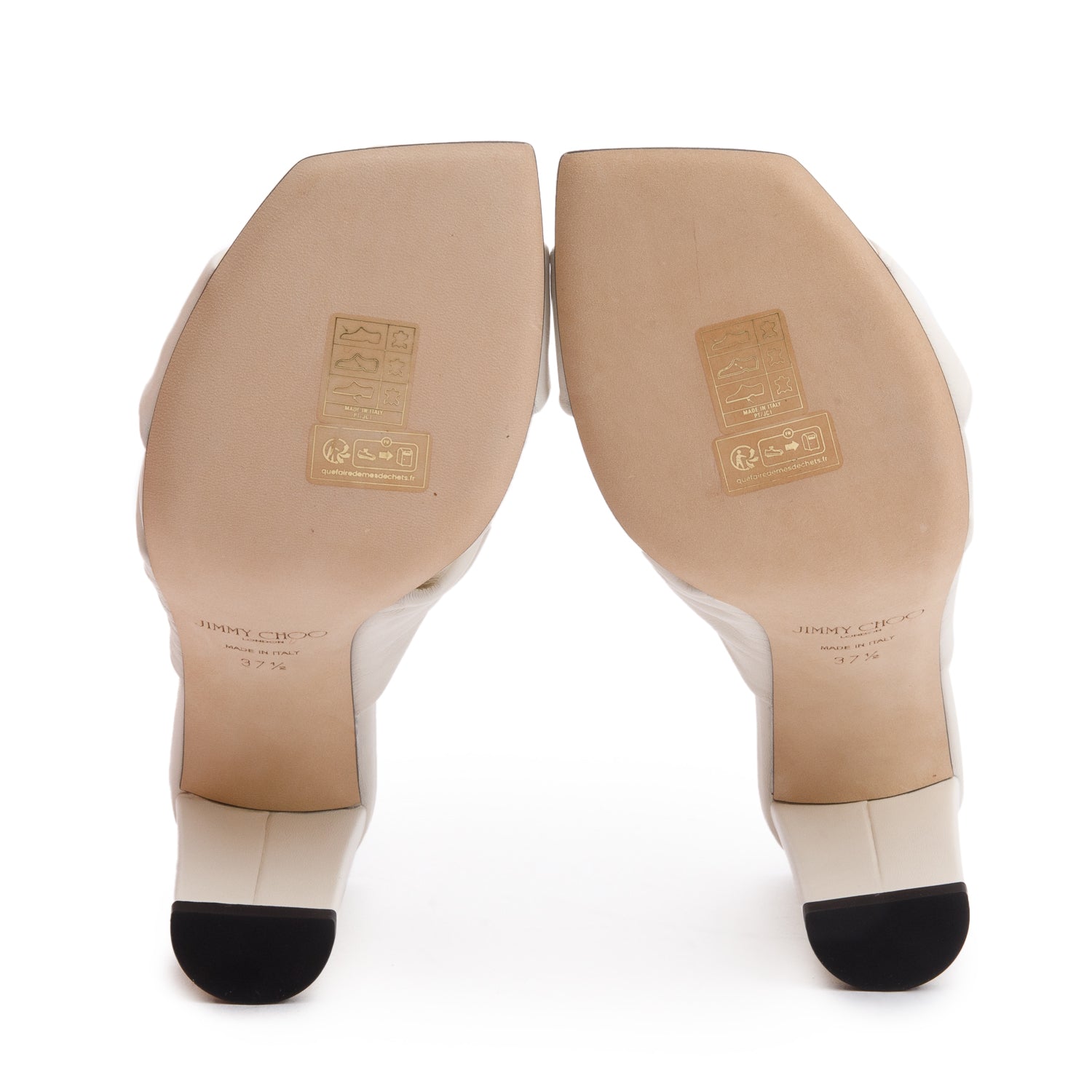 Jimmy Choo Latte Nappa Leather Avenue 85 Mules Sandals, Size 37.5 w/ Box