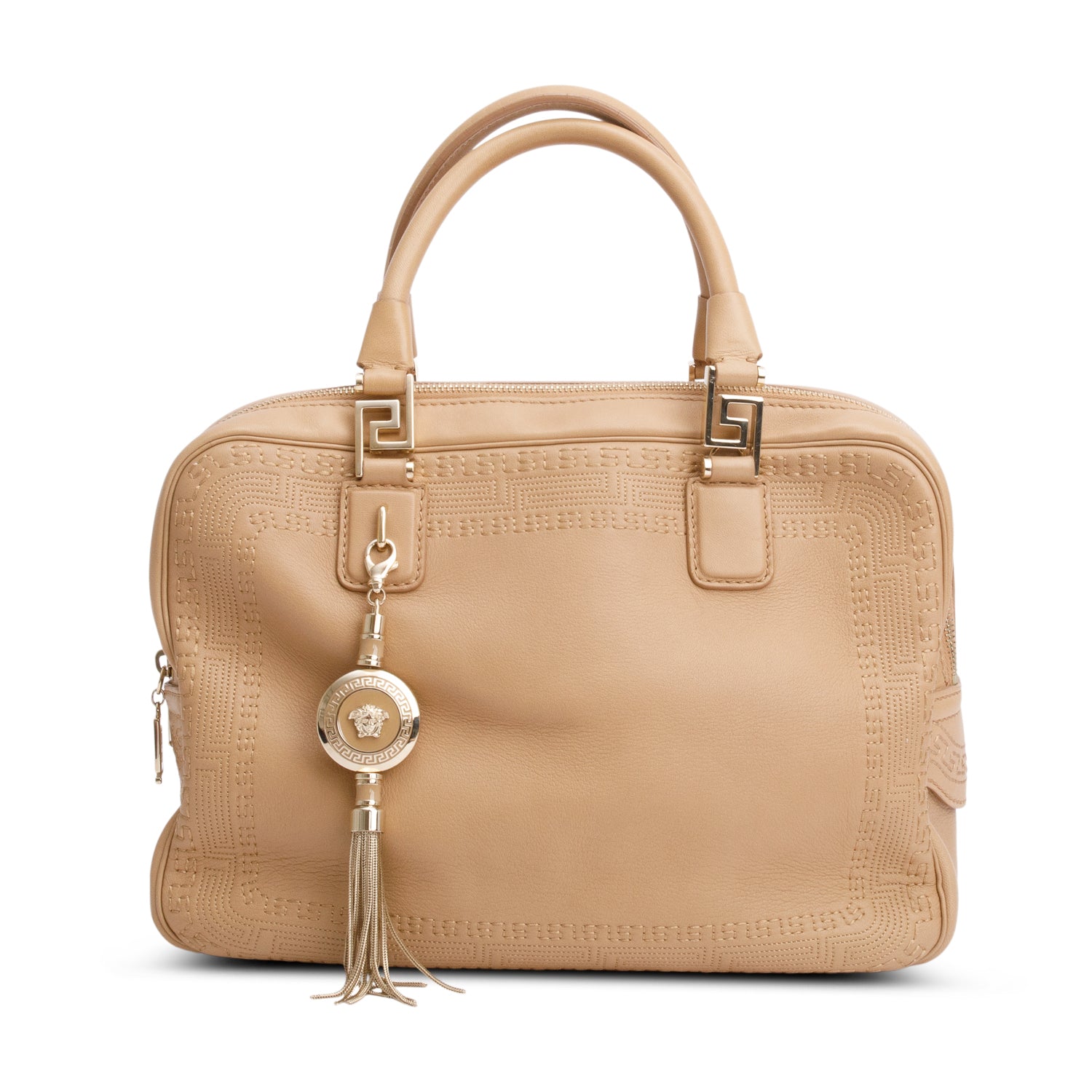 Versace Beige Calfskin Leather Athena Vanitas Bowling Bag w/ Strap