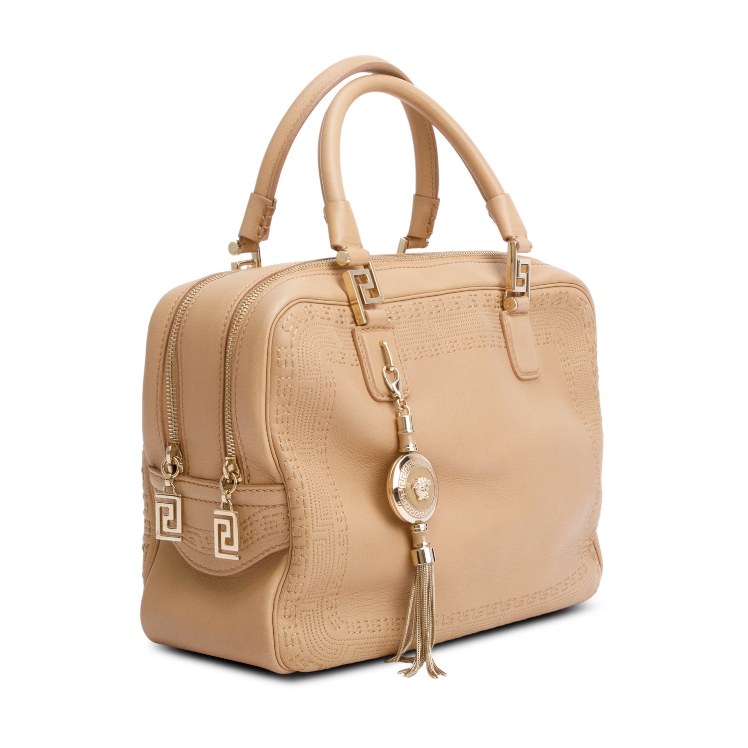 Versace Beige Calfskin Leather Athena Vanitas Bowling Bag w/ Strap