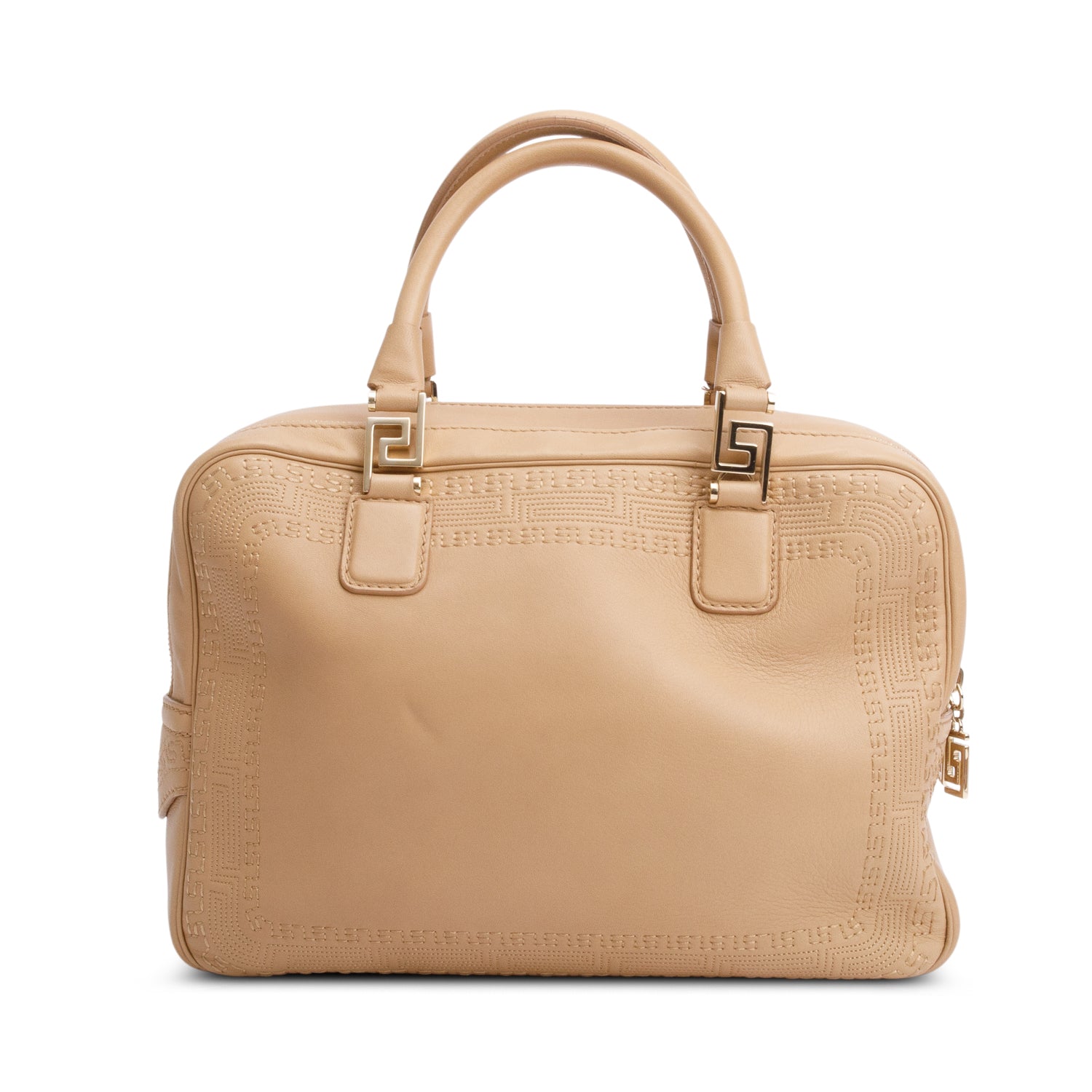 Versace Beige Calfskin Leather Athena Vanitas Bowling Bag w/ Strap