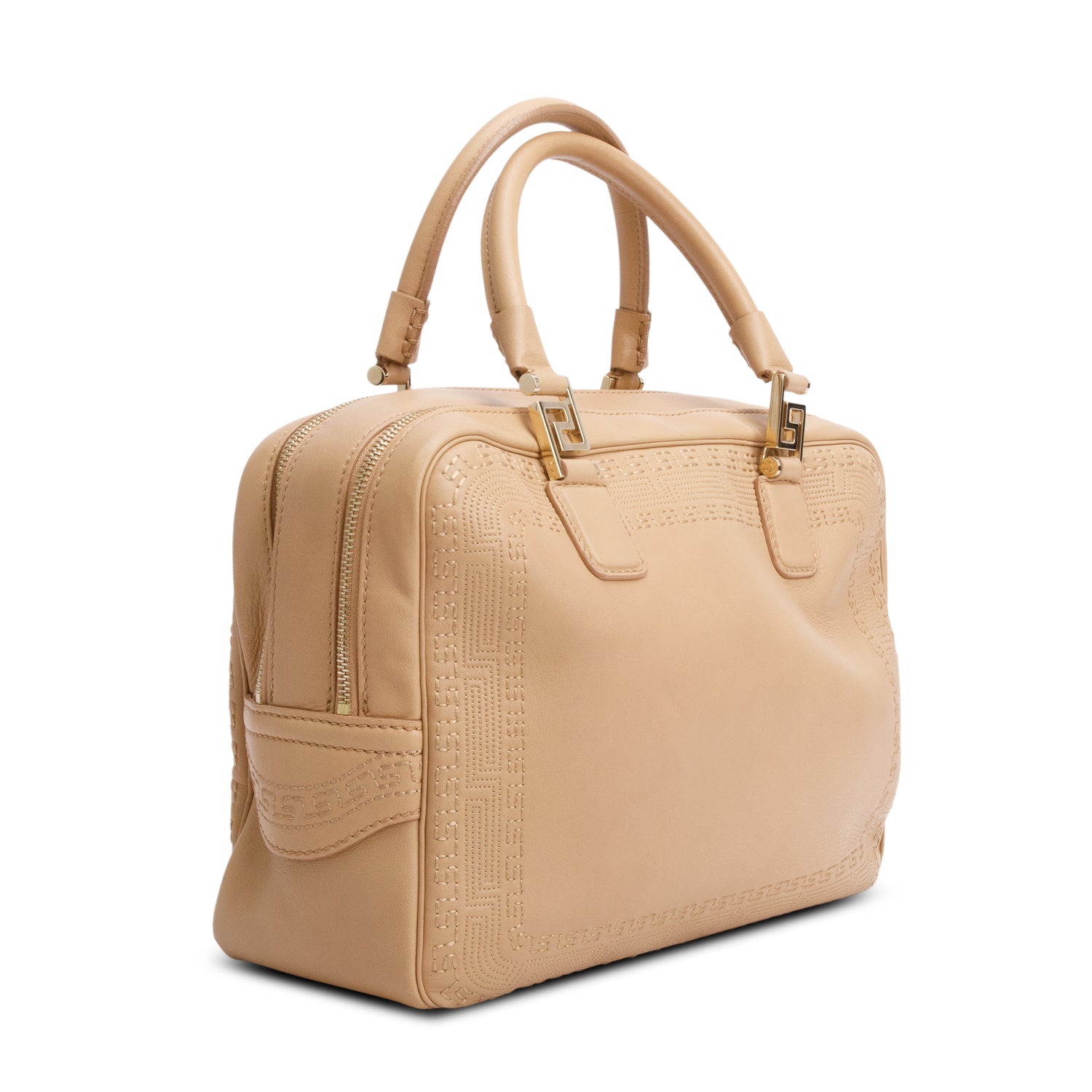 Versace Beige Calfskin Leather Athena Vanitas Bowling Bag w/ Strap