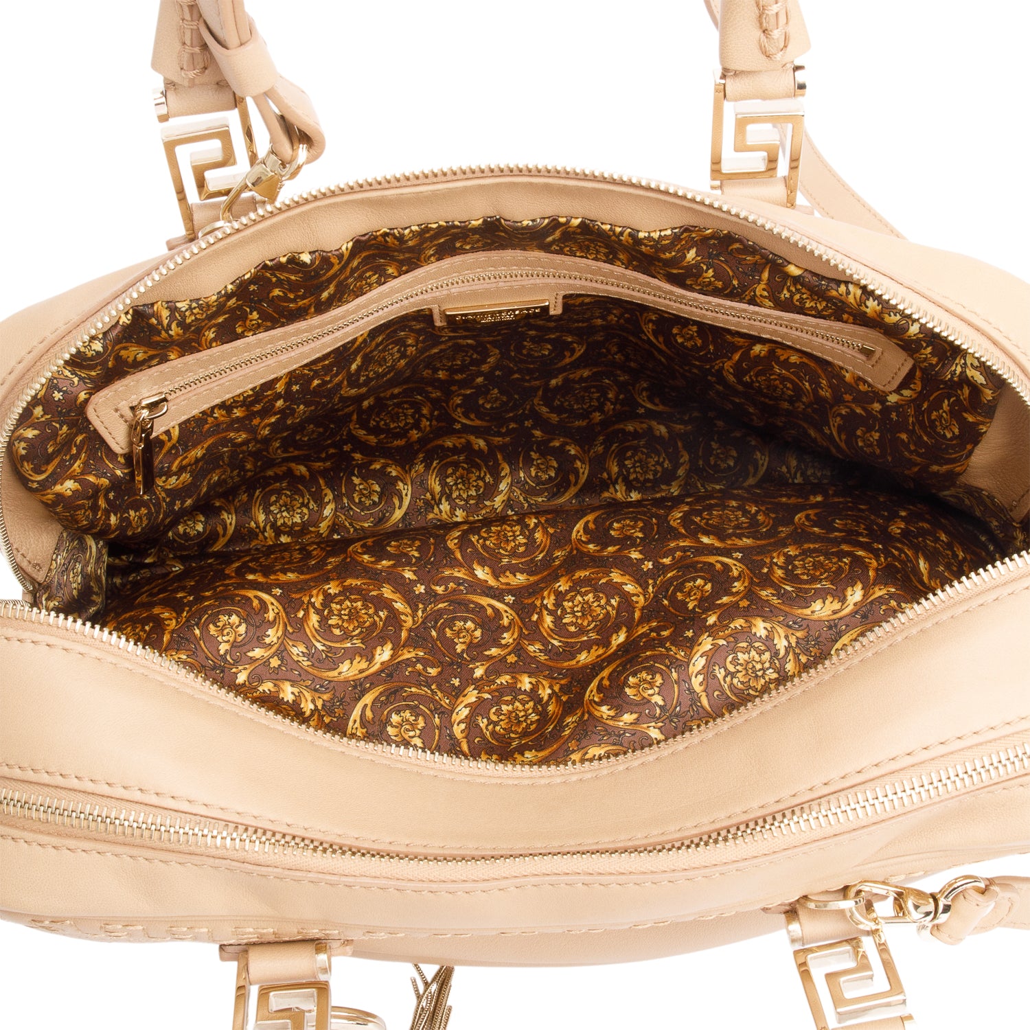Versace Beige Calfskin Leather Athena Vanitas Bowling Bag w/ Strap