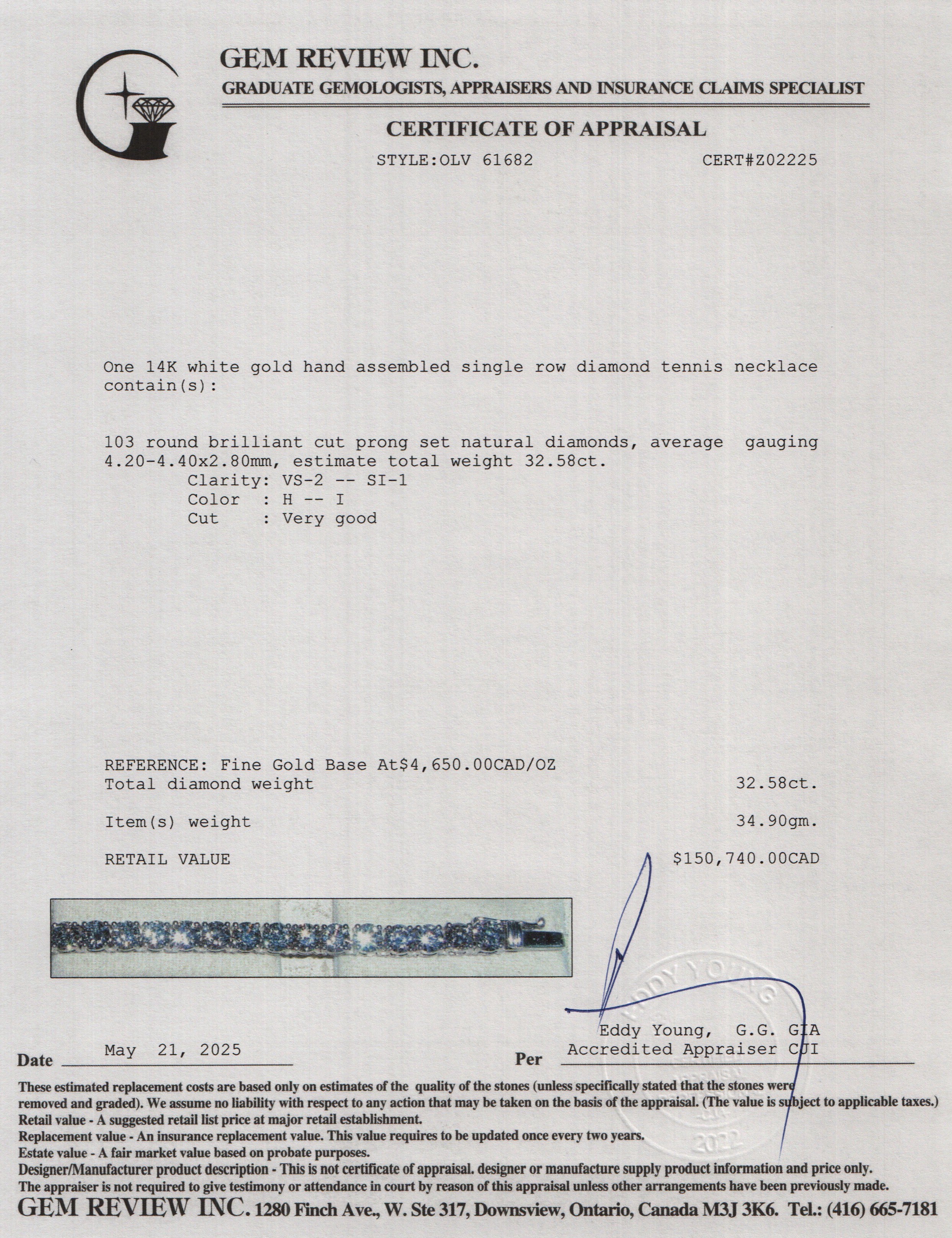 14k White Gold 32.58 tcw. Diamond Tennis Necklace