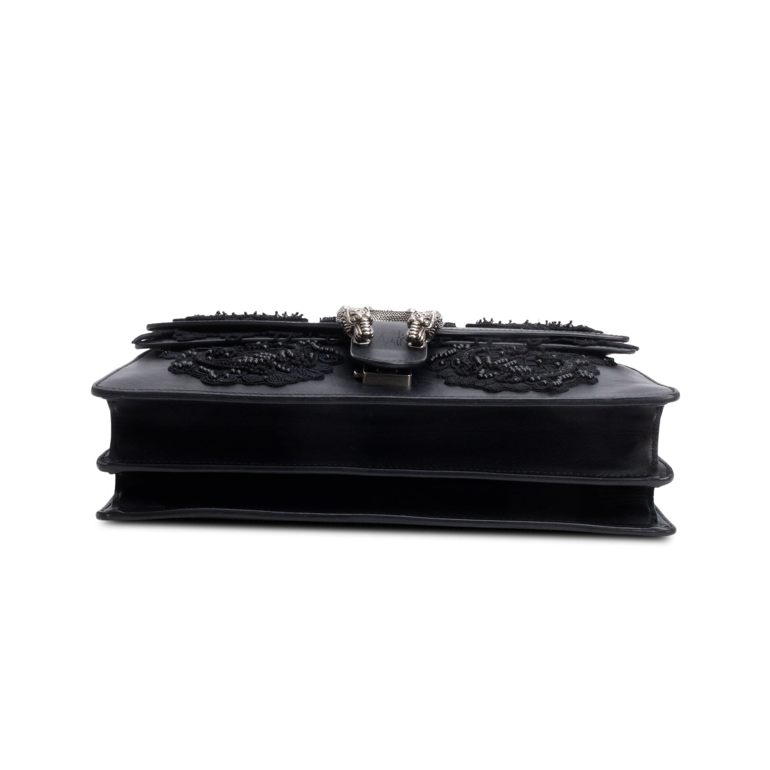 Gucci Black Lace Beaded Embellishment Leather Dionysus Medium Shoulder Bag