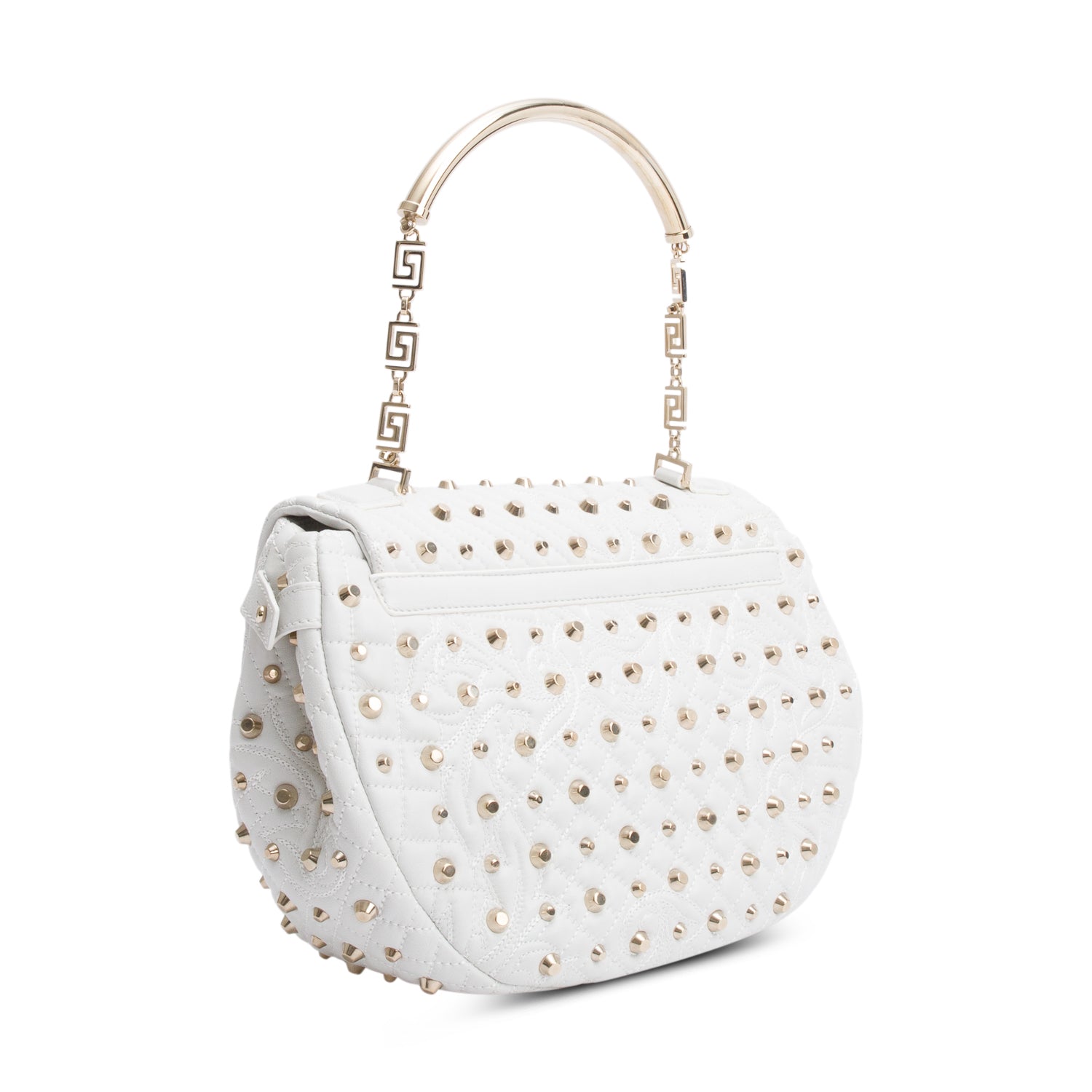 Versace White Quilted Calfskin Leather Studded Tassel Talia Vanitas Shoulder Bag