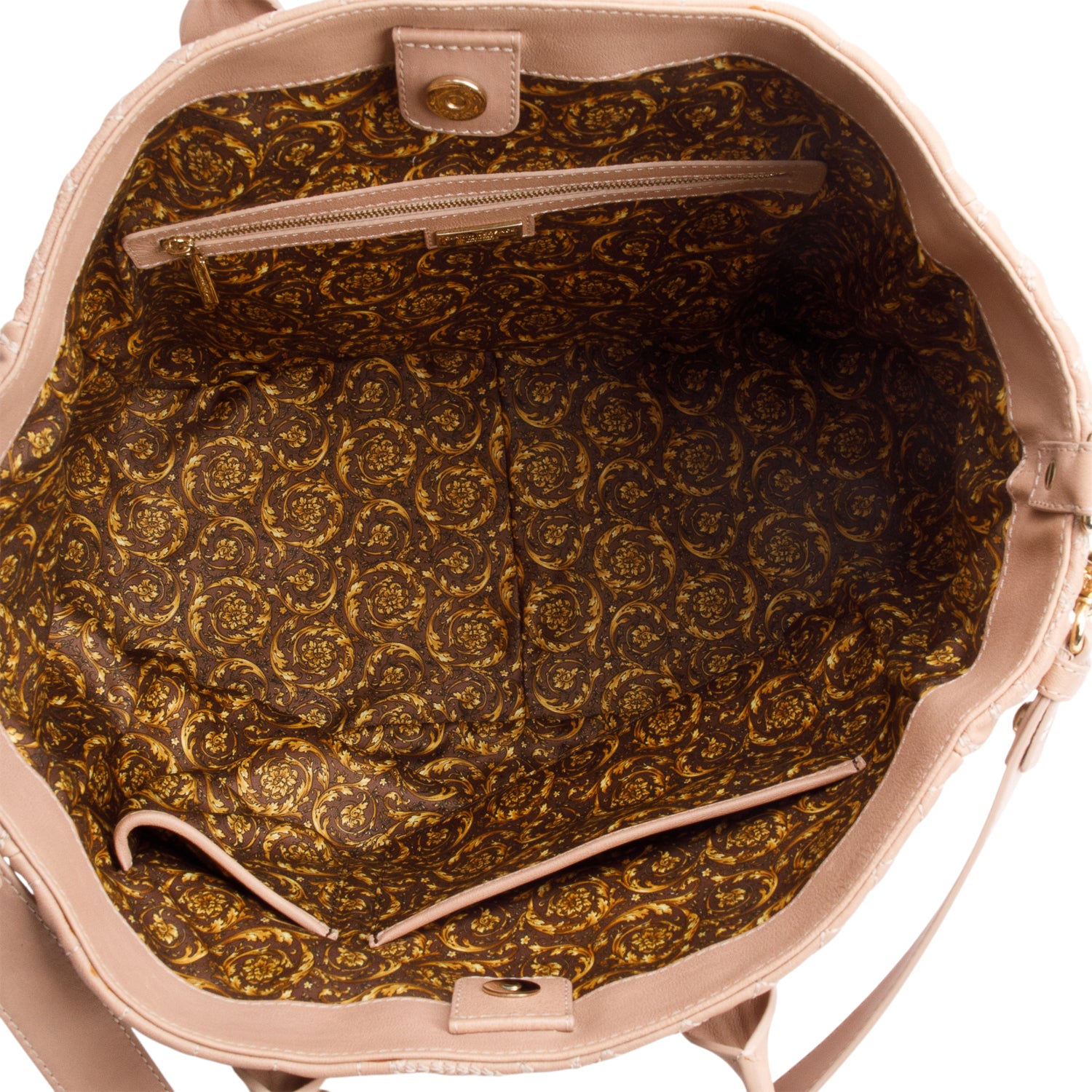 Versace Beige Quilted Calfskin Leather Tassel Elettra Vanitas Tote Bag