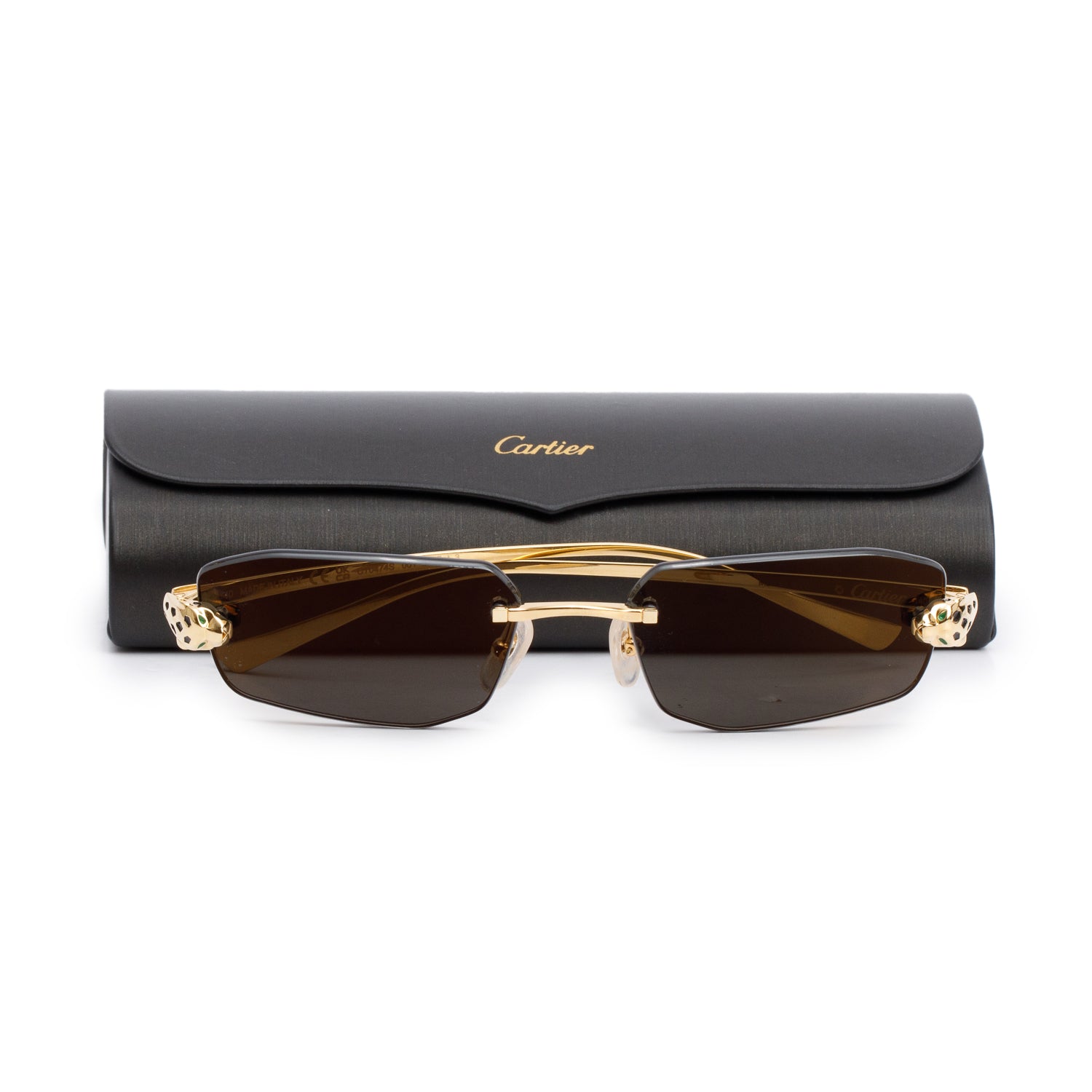 Cartier CT0474S Gold-Plated Metal Frame Panthere De Cartier Square Sunglasses w/ Case