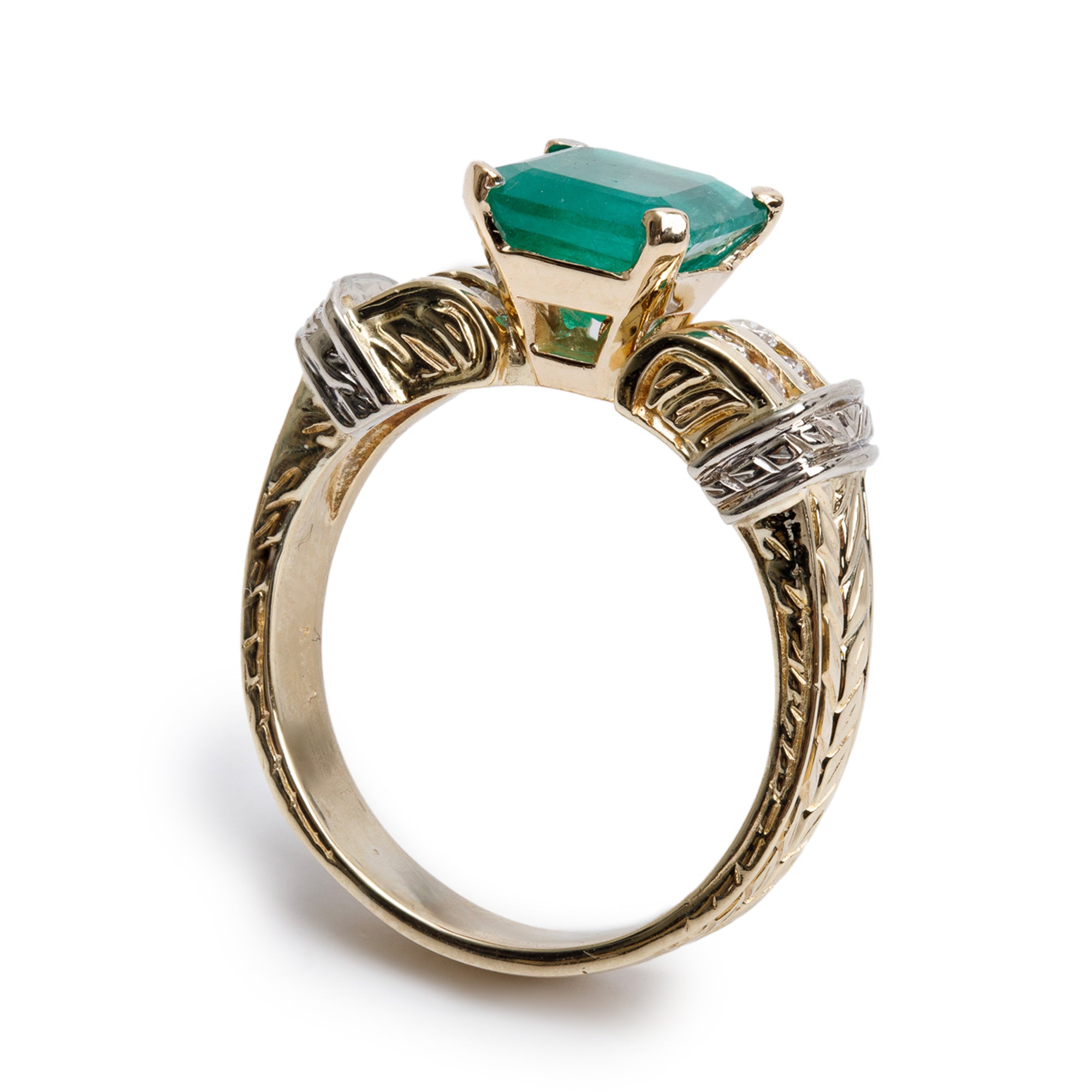 14k Yellow Gold Emerald & Diamond Ring, Size 10.25
