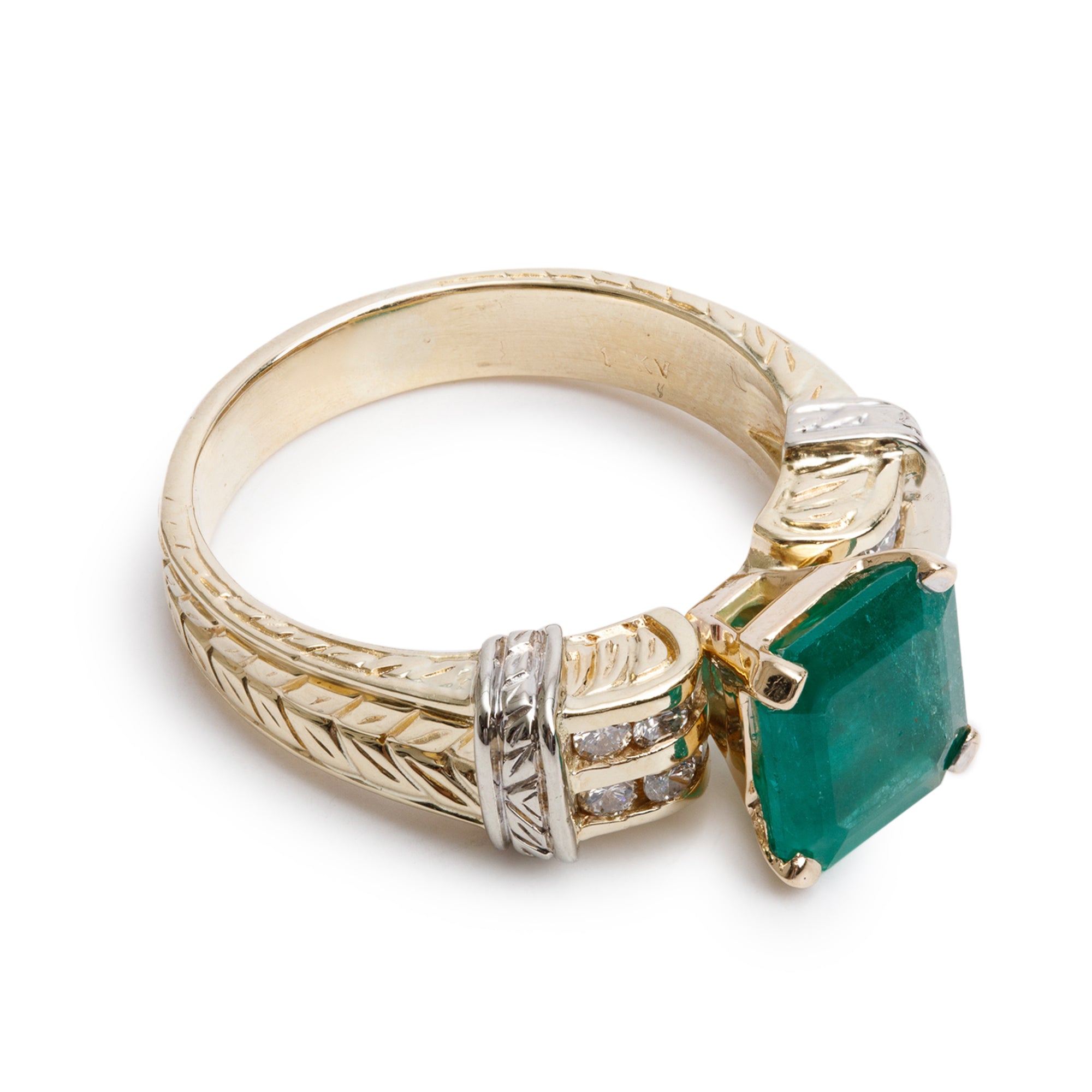 14k Yellow Gold Emerald & Diamond Ring, Size 10.25