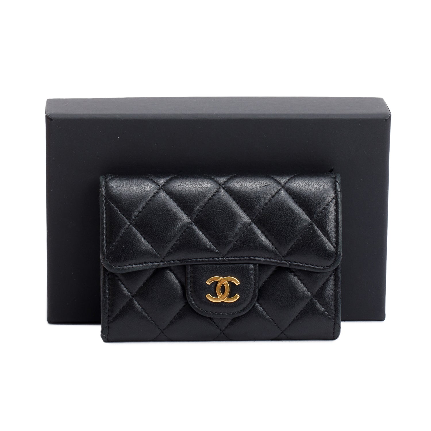 Chanel Black Quilted Lambskin Leather Classic Flap Card Holder w/ Box & Authenticity Card