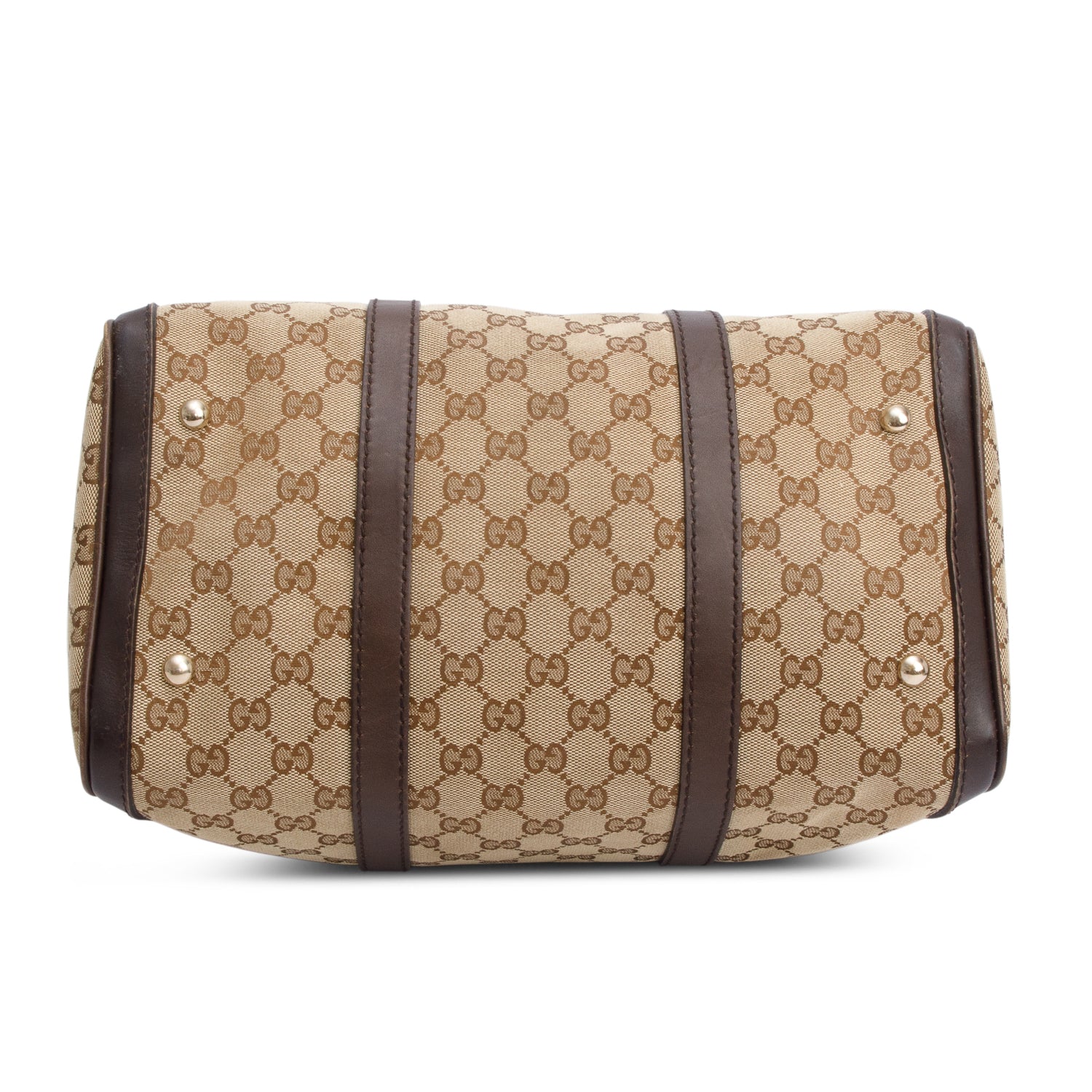 Gucci Beige GG Canvas Brown Leather Trim Joy Boston Bag w/ Strap