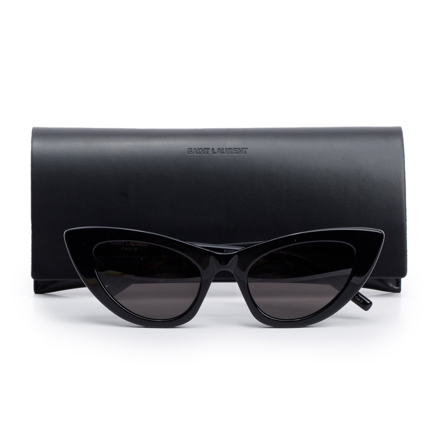 Saint Laurent SL 213 Lily Black Acetate Cat Eye Sunglasses w/ Case