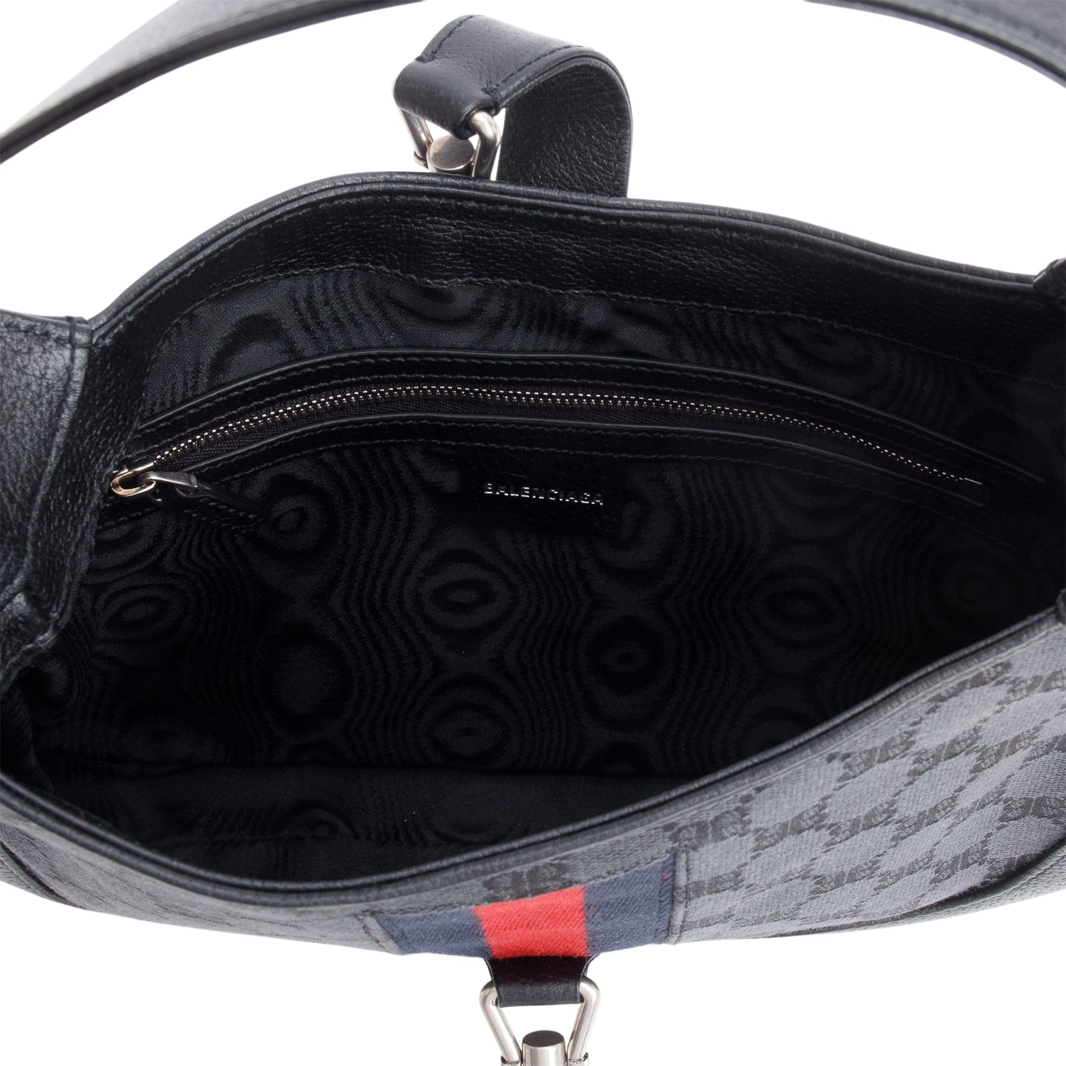Gucci X Balenciaga BB Supreme Monogram Canvas & Black Calfskin Leather Web Small Jackie 1961 Hobo
