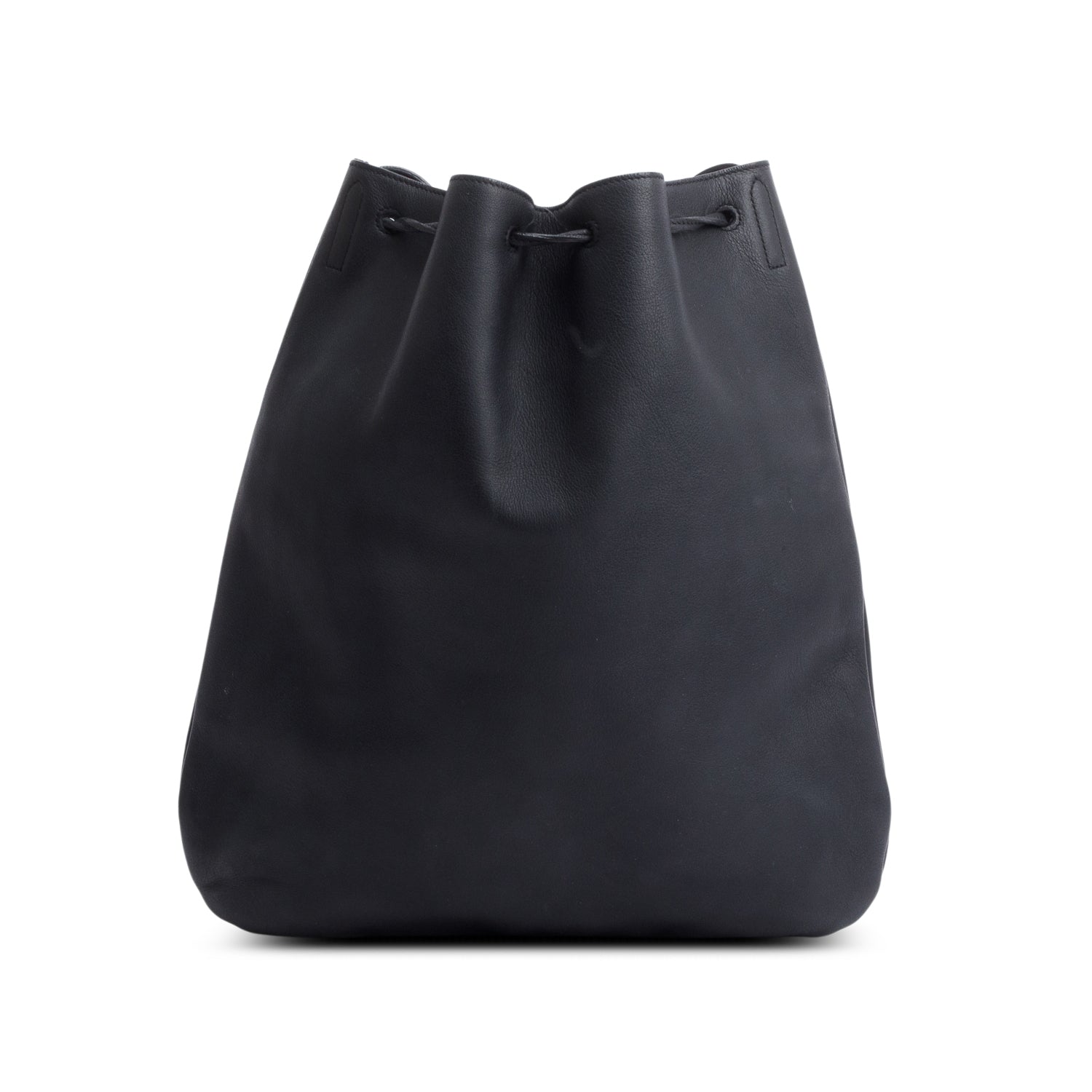 Saint Laurent Black Calfskin Leather Medium Jen Flat Drawstring Bag