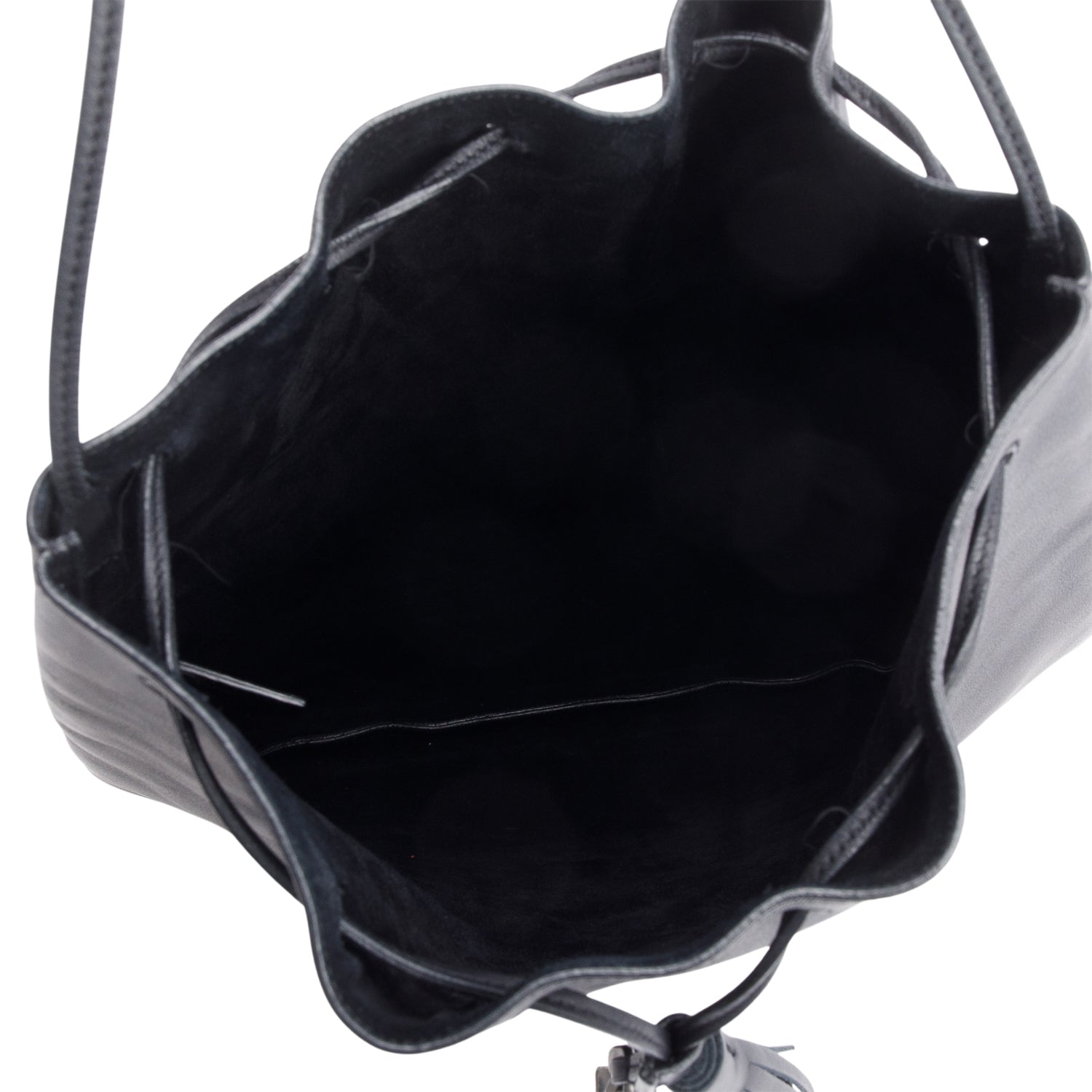 Saint Laurent Black Calfskin Leather Medium Jen Flat Drawstring Bag