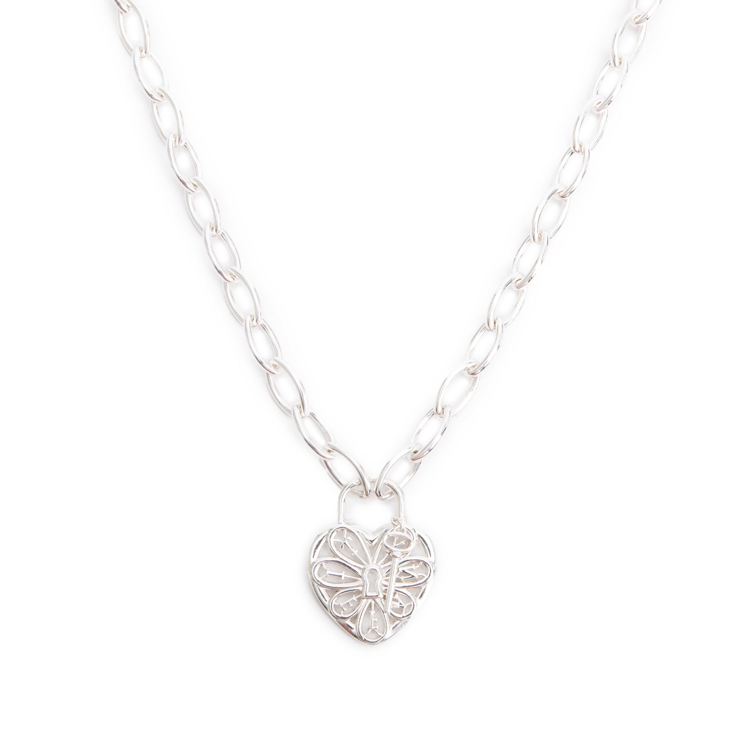 Tiffany & Co. Sterling Silver Filigree Heart Lock & Key Necklace