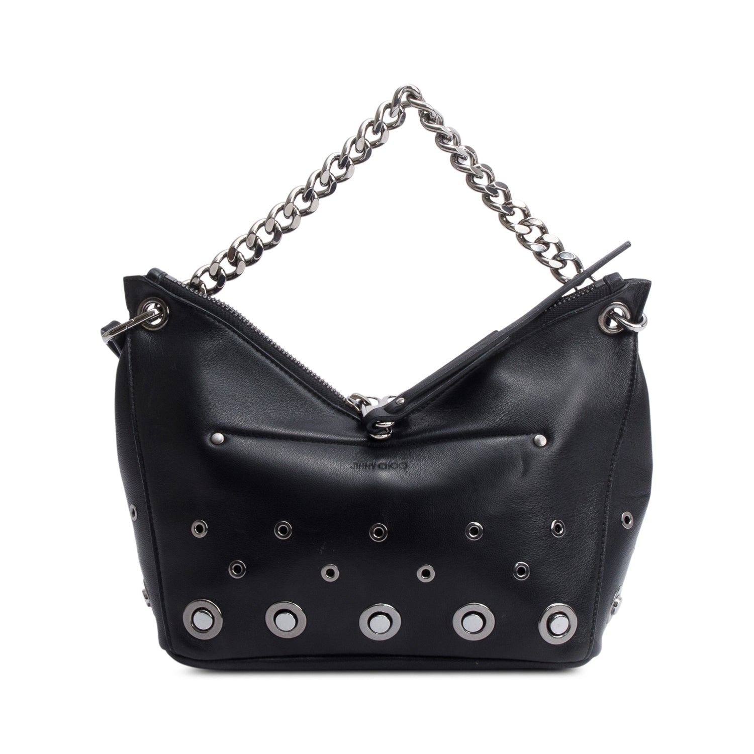 Jimmy Choo Black Leather Grommet Mini Raven Hobo Bag
