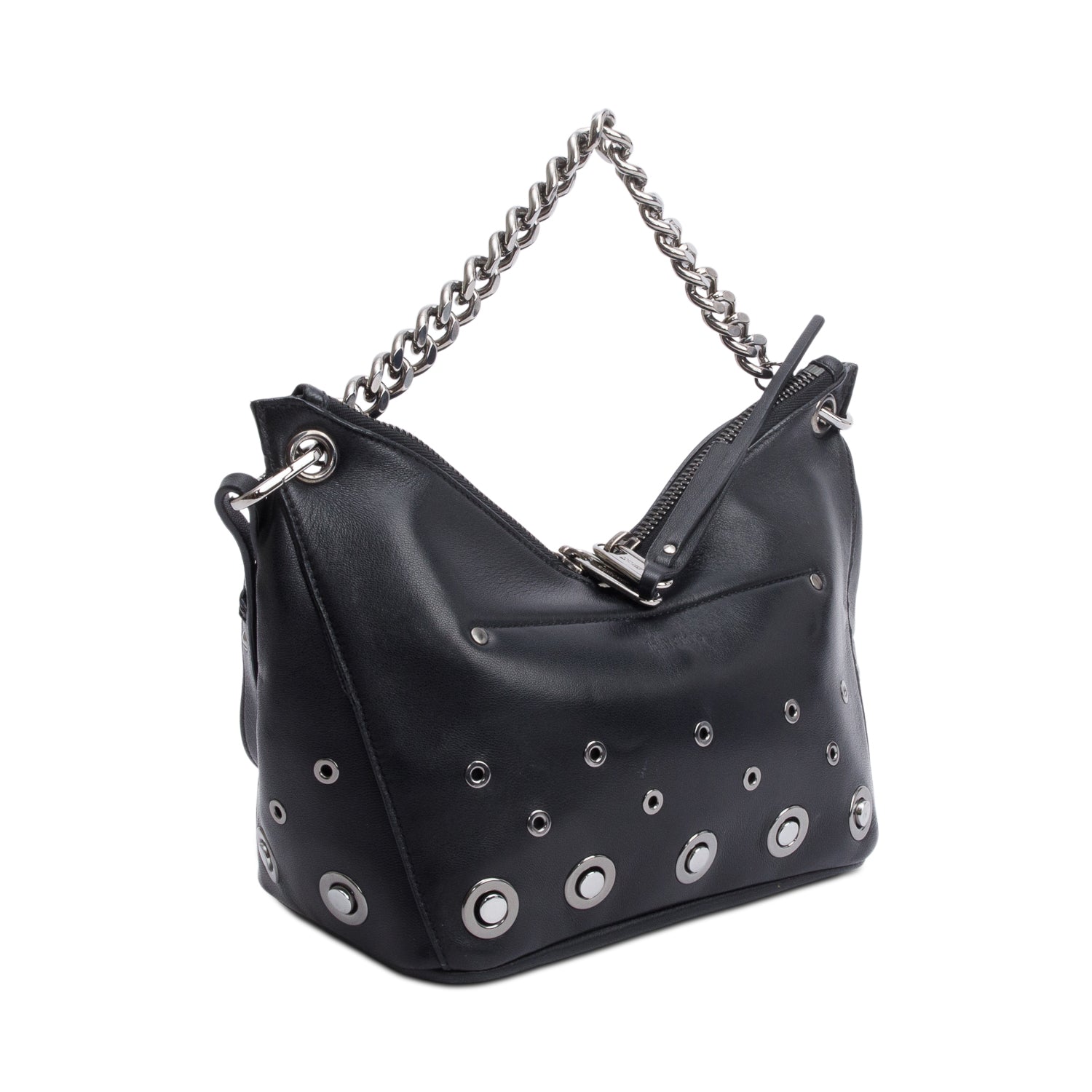Jimmy Choo Black Leather Grommet Mini Raven Hobo Bag