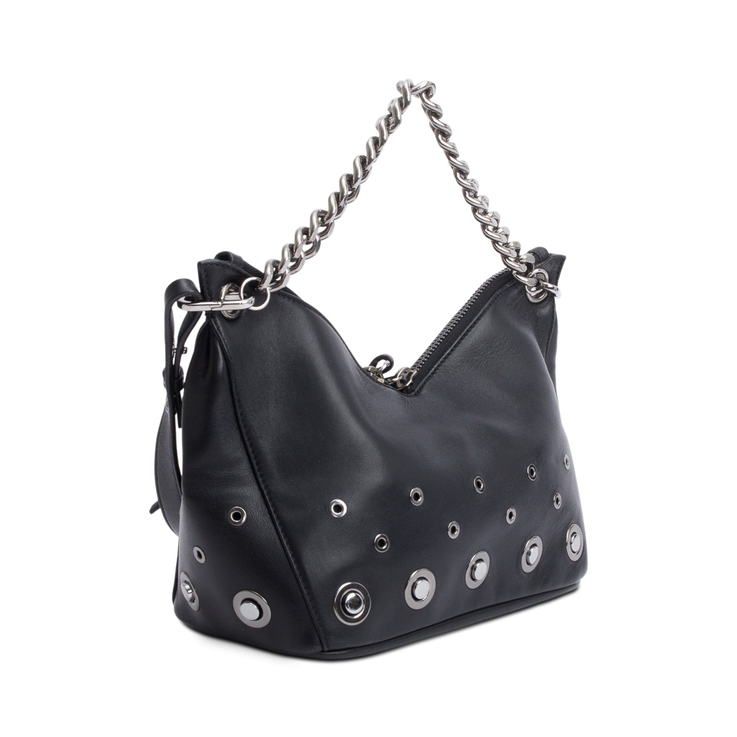Jimmy Choo Black Leather Grommet Mini Raven Hobo Bag