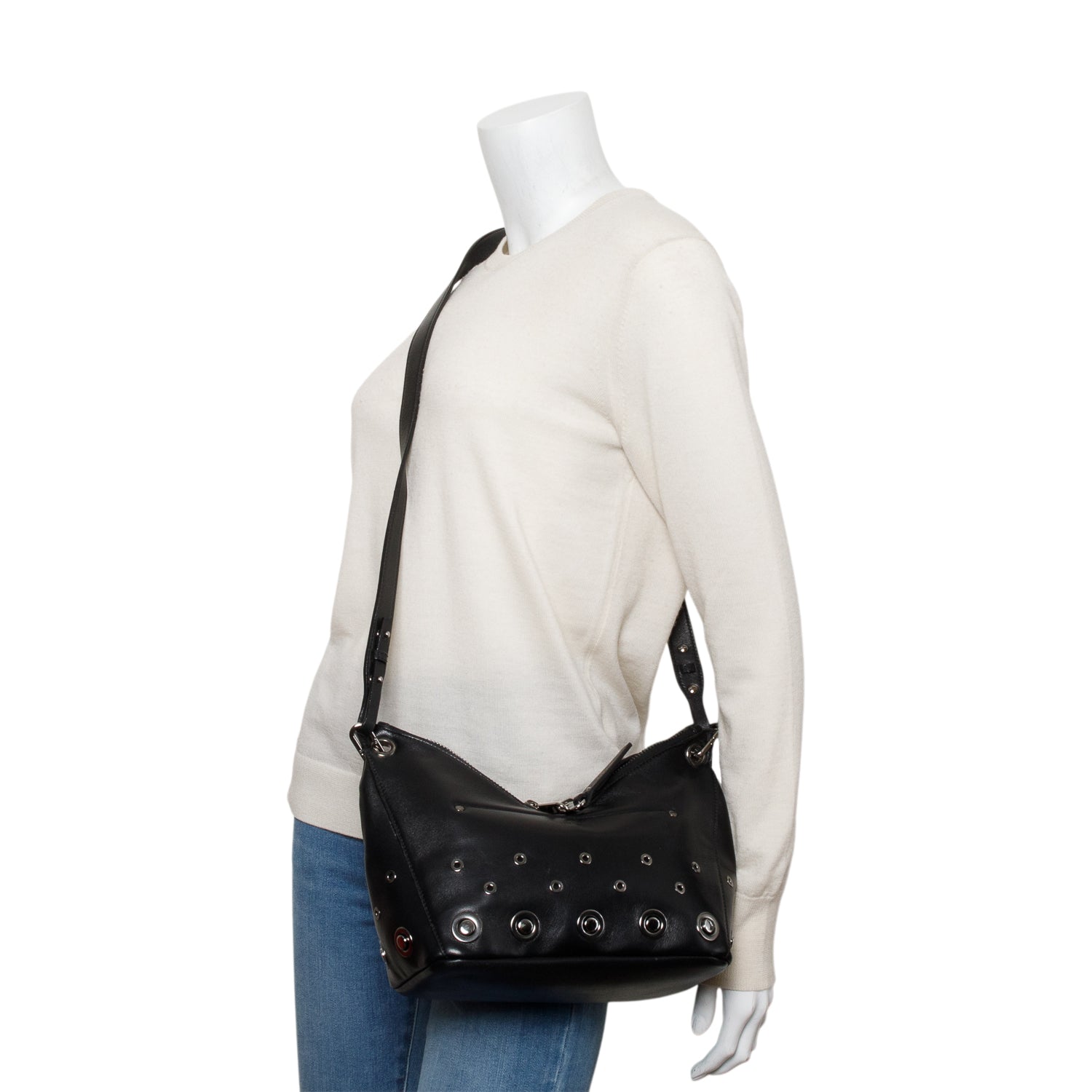 Jimmy Choo Black Leather Grommet Mini Raven Hobo Bag