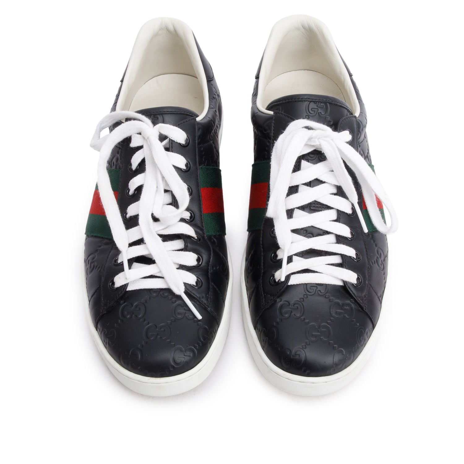Gucci Black GG Signature Leather Web Men's Ace Sneakers, Size 34