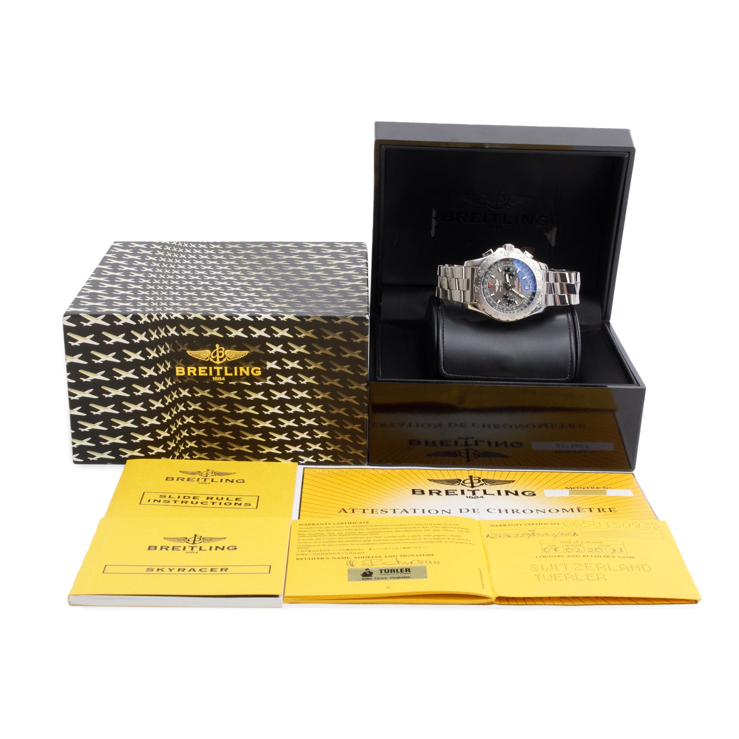 Breitling Stainless Steel Professional Skyracer 43.5 MM Chronograph Automatic Watch Grey Dial A17362 w/ Box & Receipt