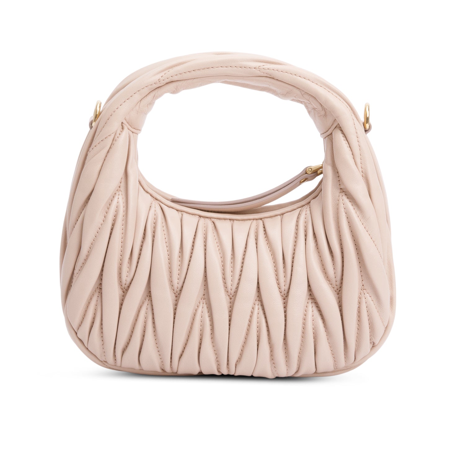 Miu Miu 2024 Beige Wander Nappa Matelasse Leather Mini Hobo Bag w/ Strap