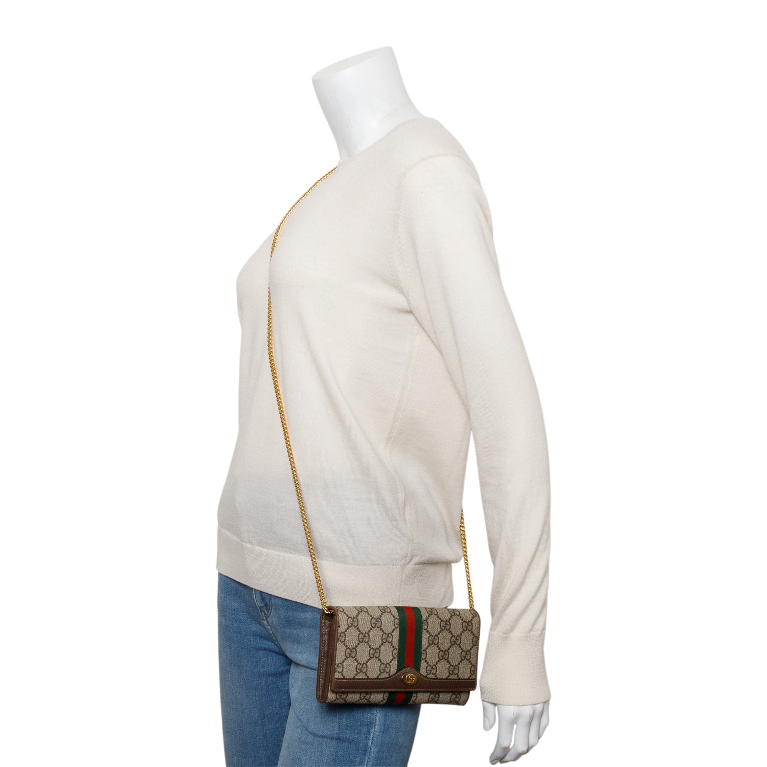 Gucci Beige GG Supreme Ophidia GG Web Wallet on Chain w/ Box