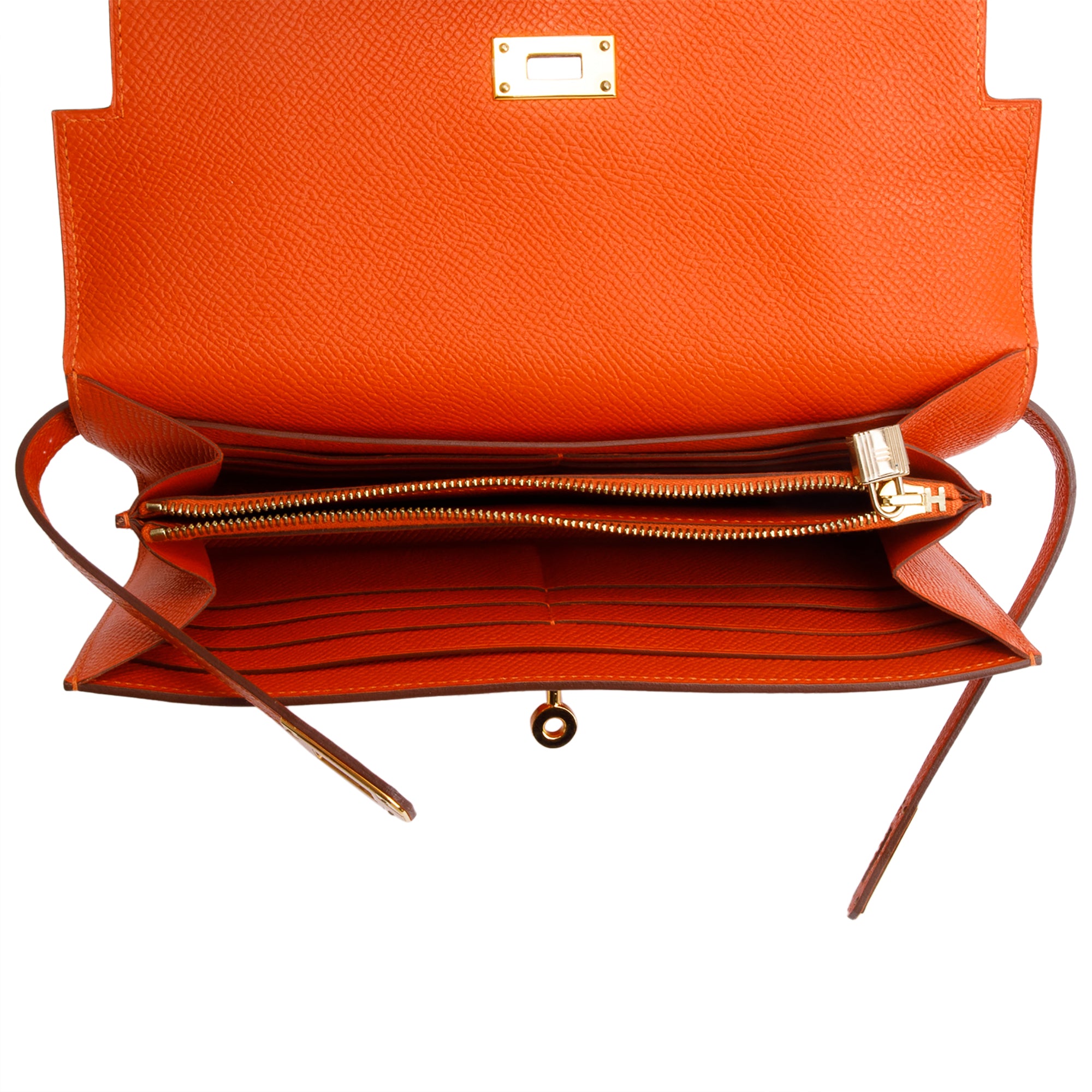 Hermes Orange Epsom Leather Classic Kelly Longue Wallet