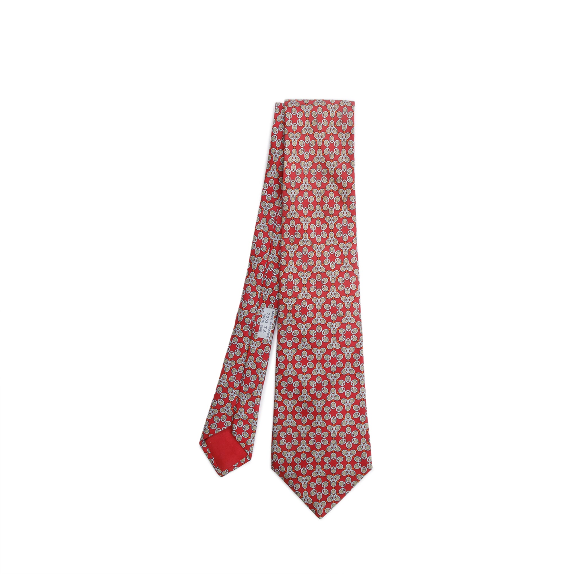 Hermes Red 7053 TA Printed Silk Tie