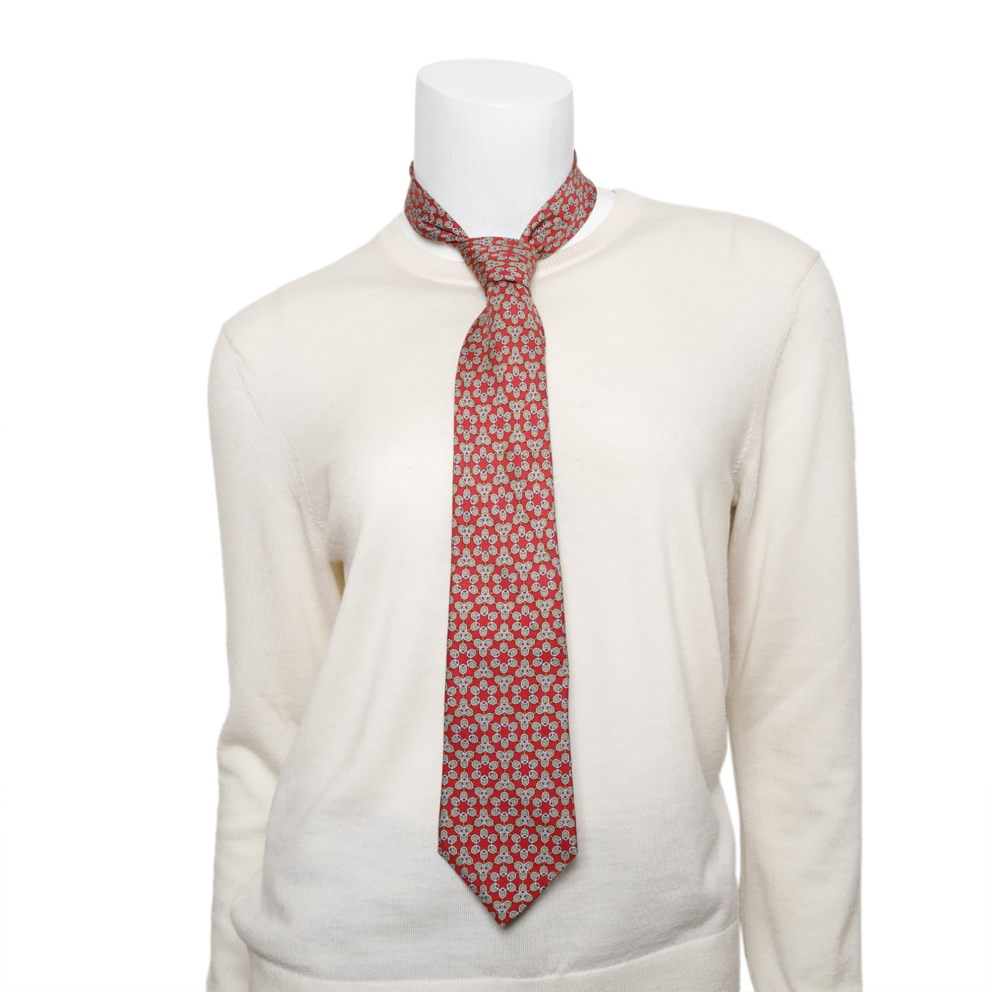 Hermes Red 7053 TA Printed Silk Tie