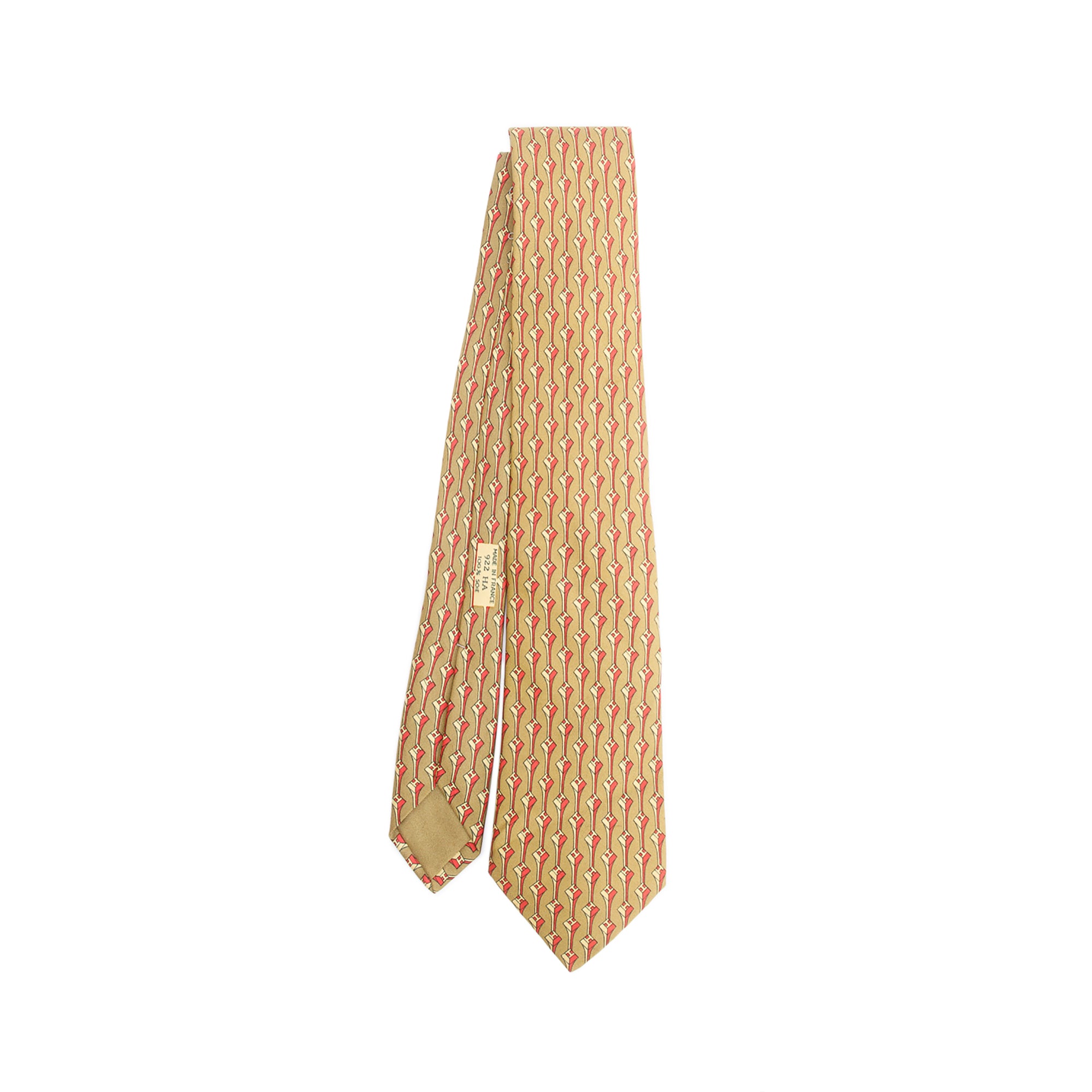 Hermes 922 HA Brown Printed Silk Tie