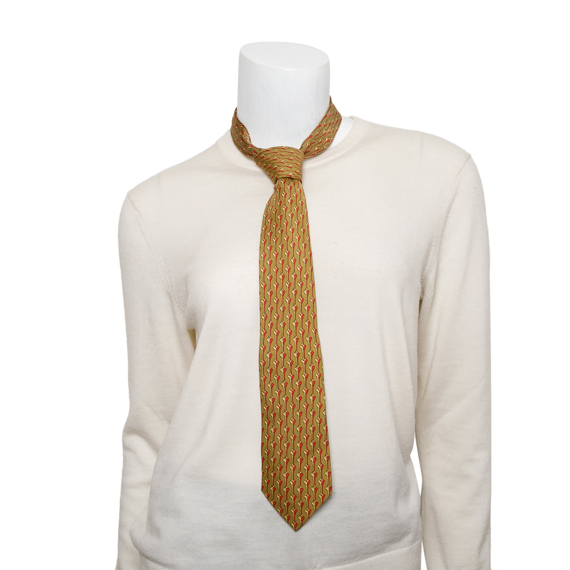 Hermes 922 HA Brown Printed Silk Tie