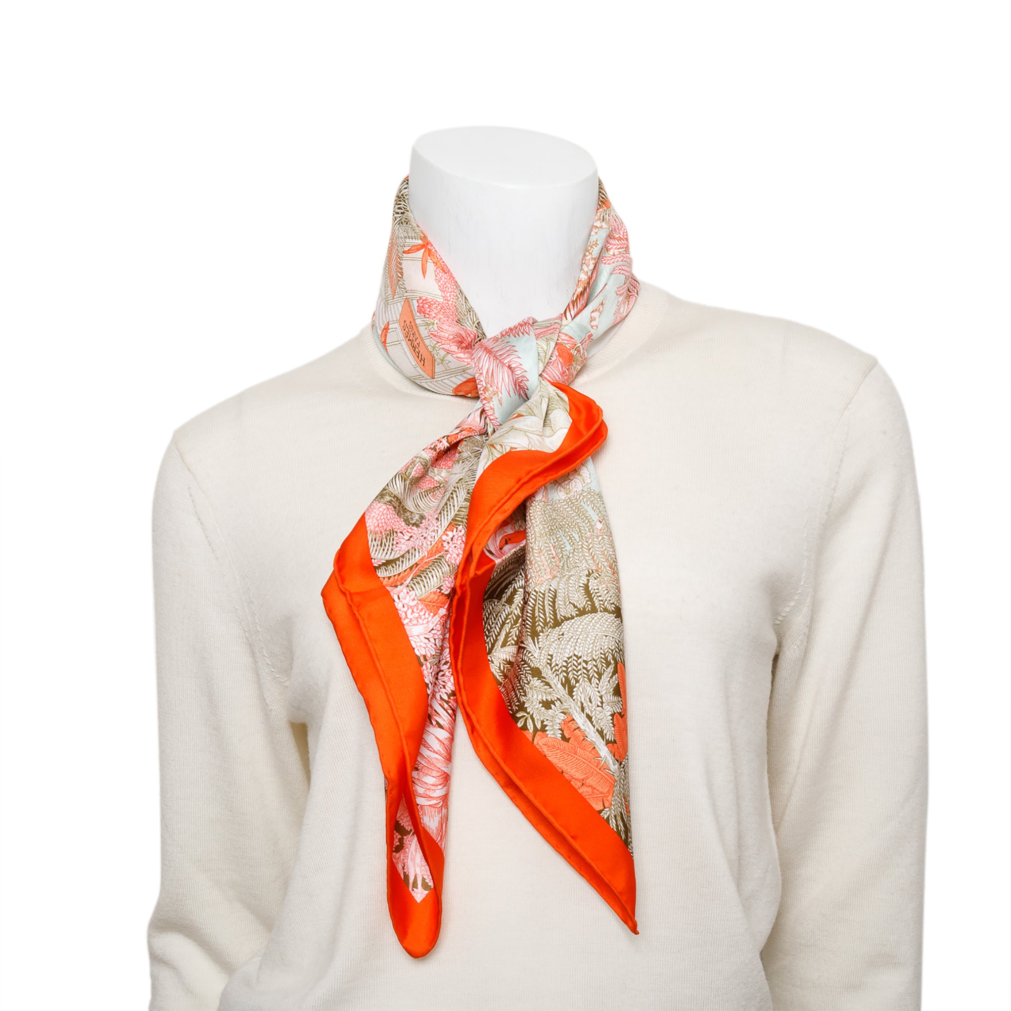 Hermes Orange Multicolor 'Faubourge Tropical' Silk Scarf 90 w/ Box