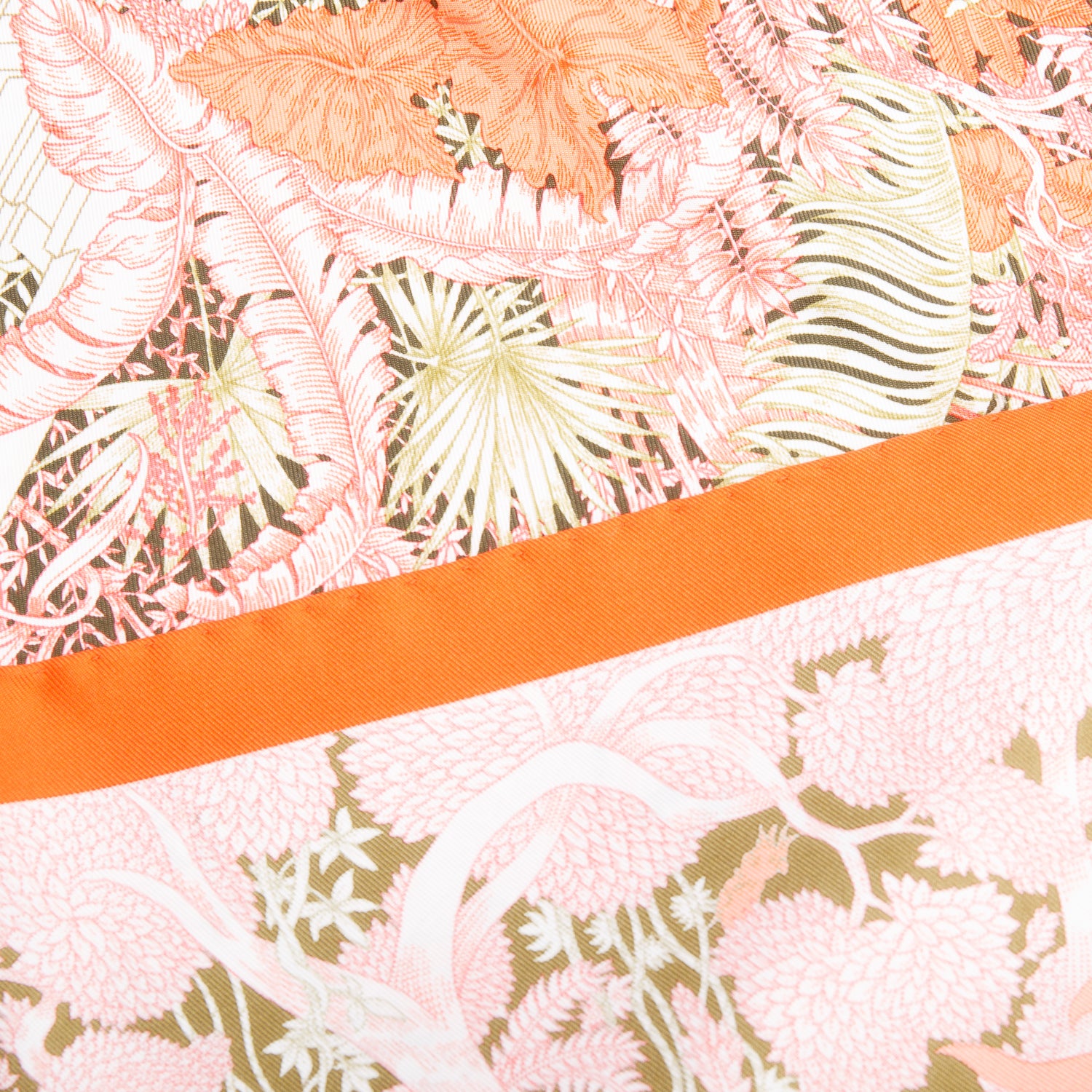 Hermes Orange Multicolor 'Faubourge Tropical' Silk Scarf 90 w/ Box