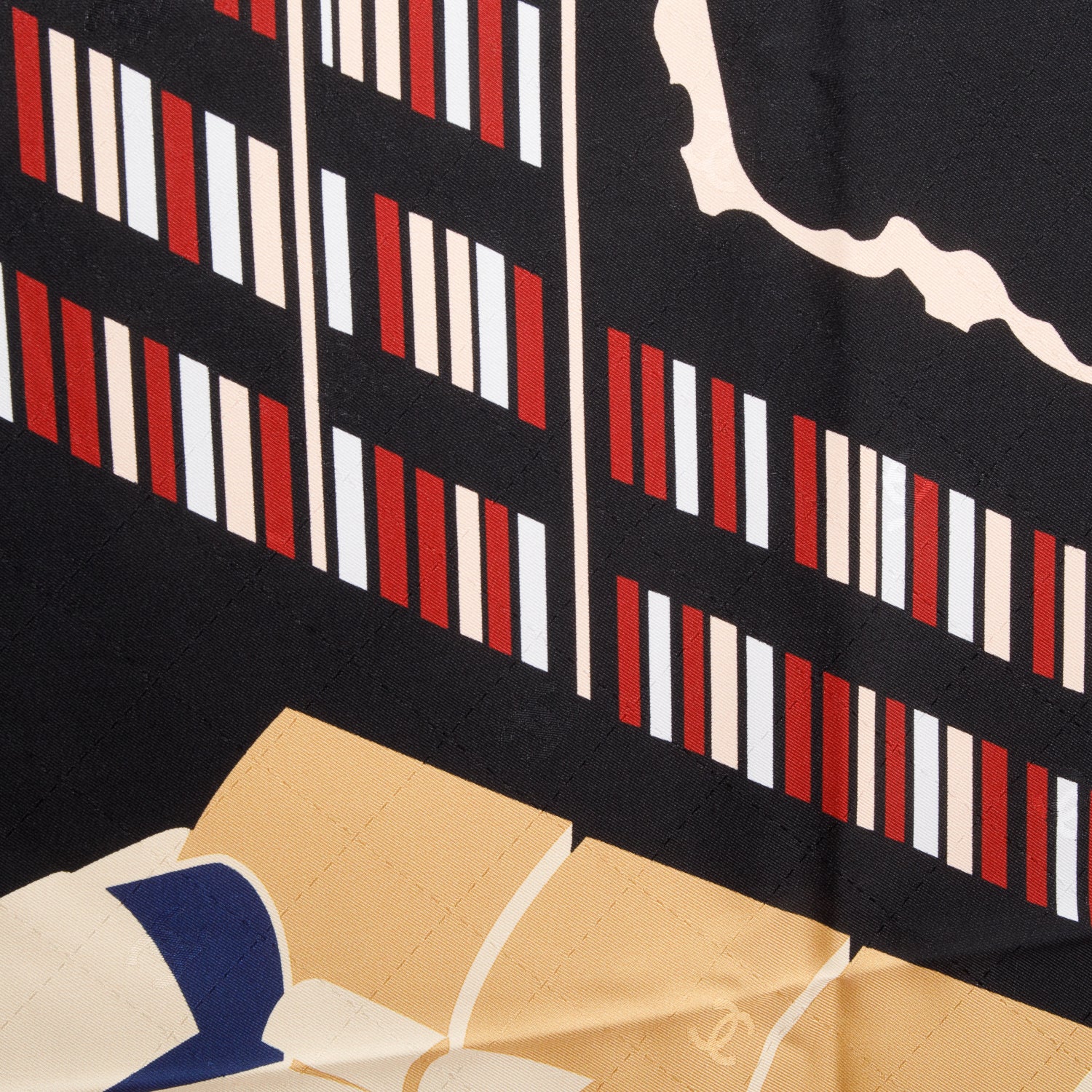 Chanel Black Printed Silk Scarf w/ Box