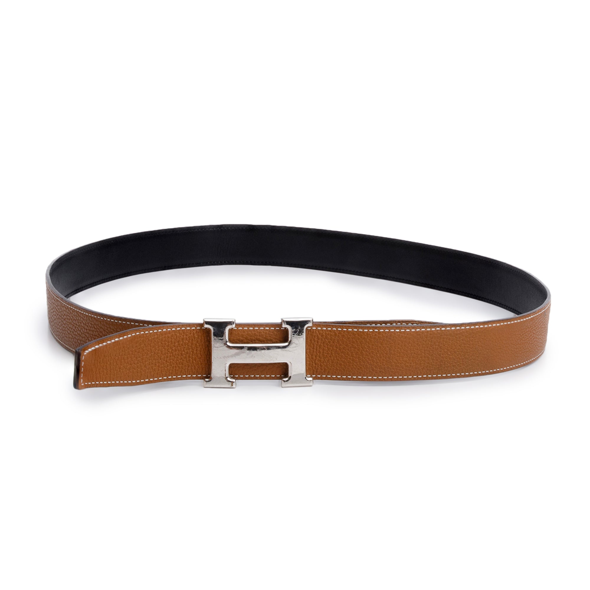 Hermes Noir Box & Gold Togo Leather Reversible 32 MM H Belt Kit, Size 105