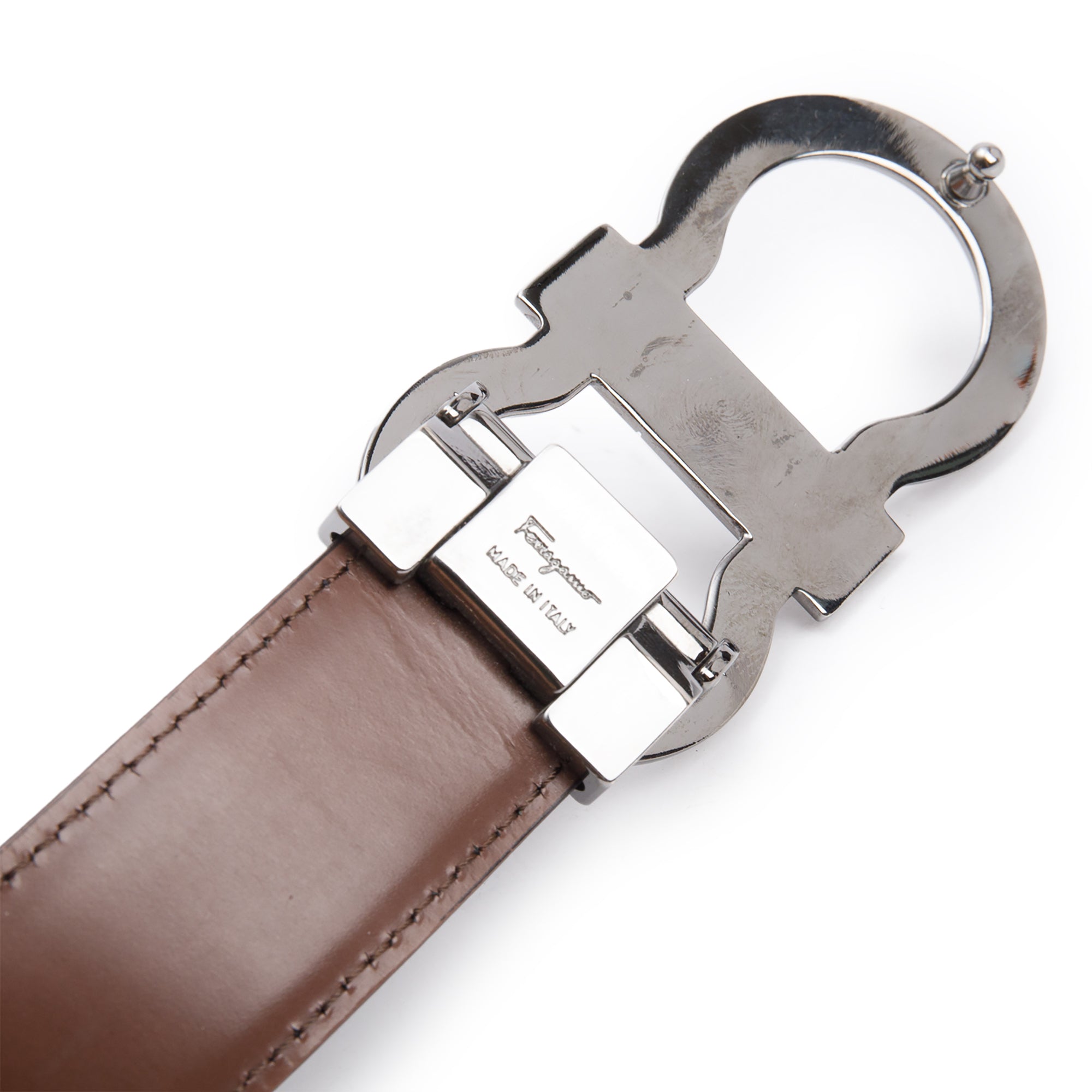 Ferragamo Black Smooth Calfskin Leather Adjustable Double Gancini Belt Kit