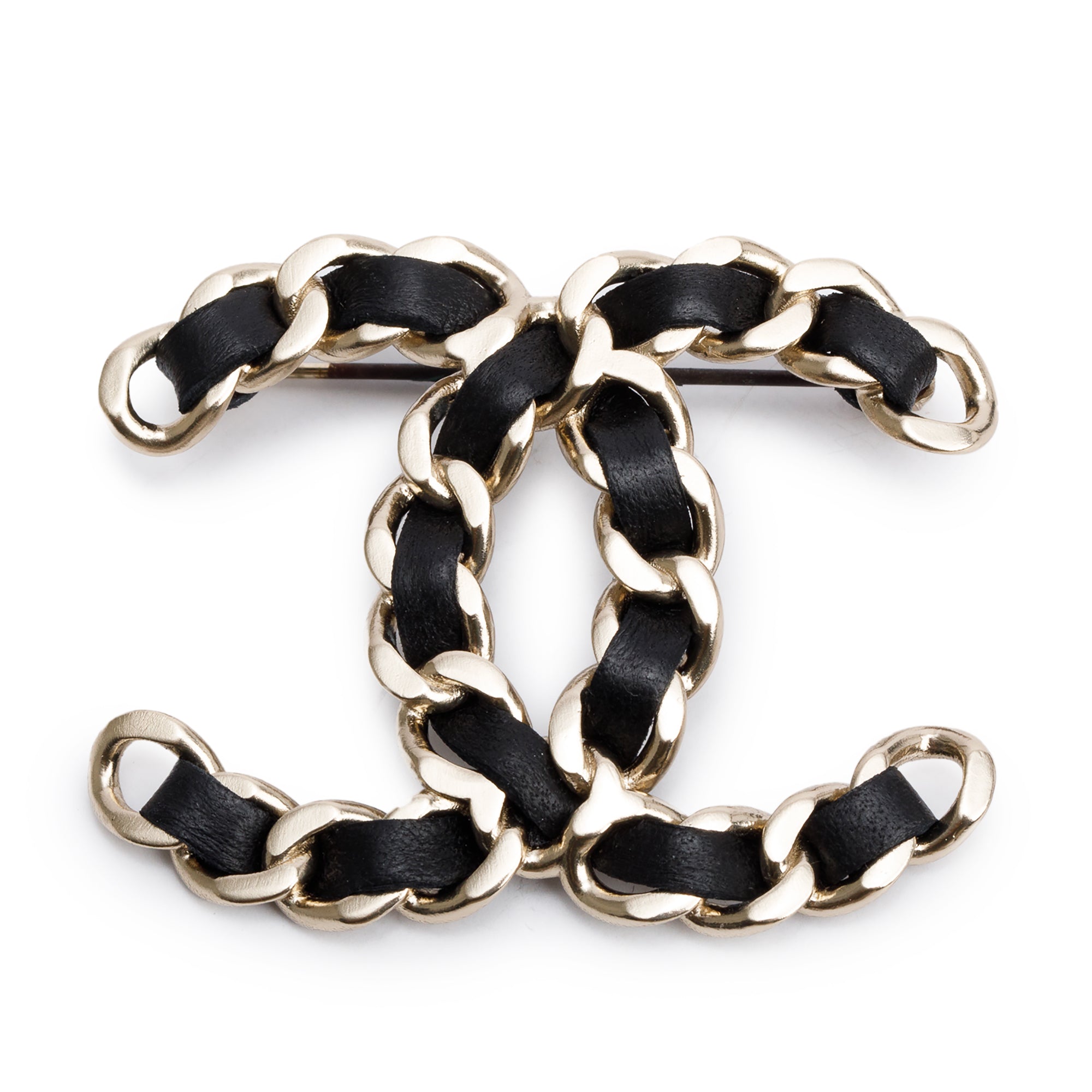 Chanel Gold Plated Leather CC Brooch w/ Box