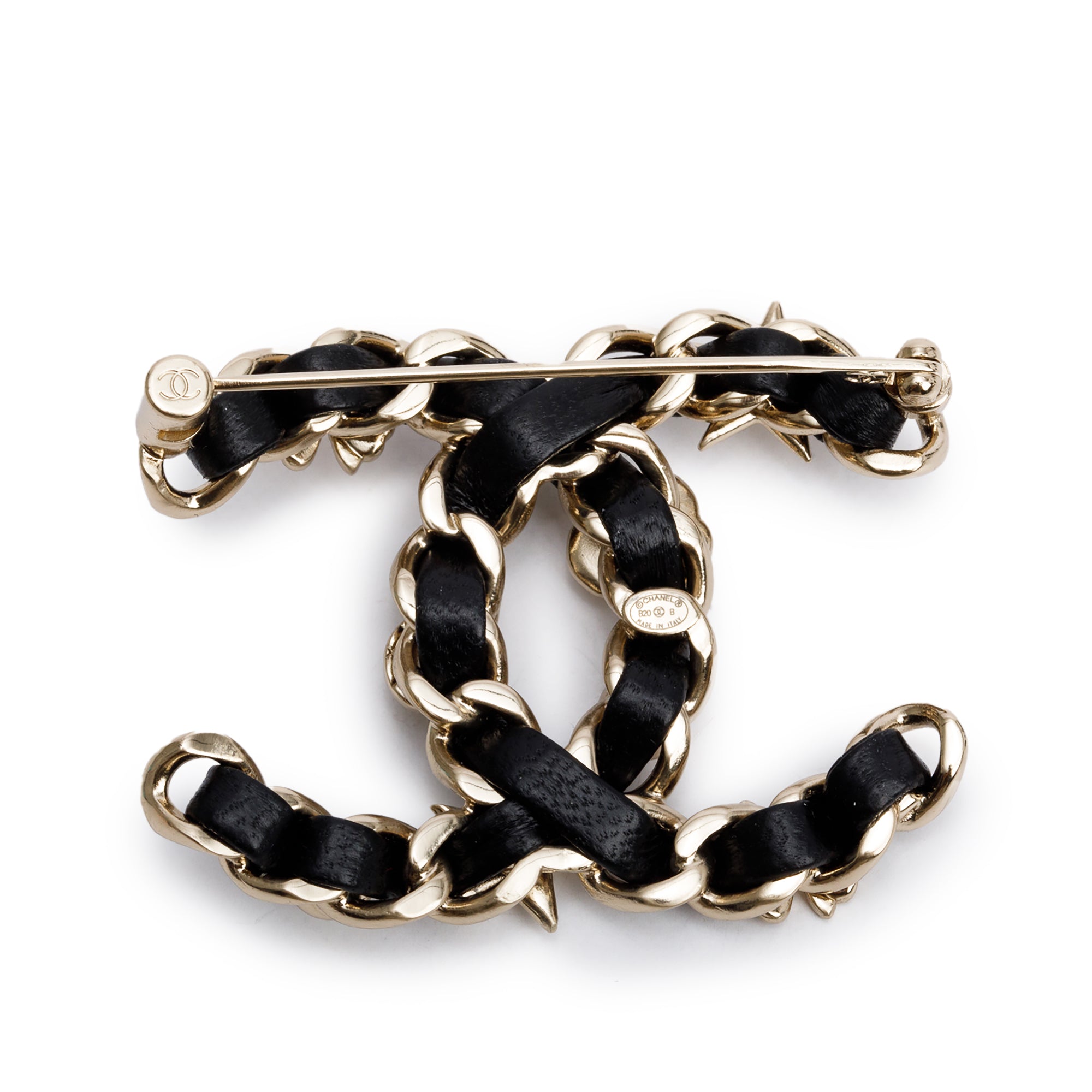 Chanel Gold Plated Faux Pearl, Strass & Leather CC Brooch w/ Box