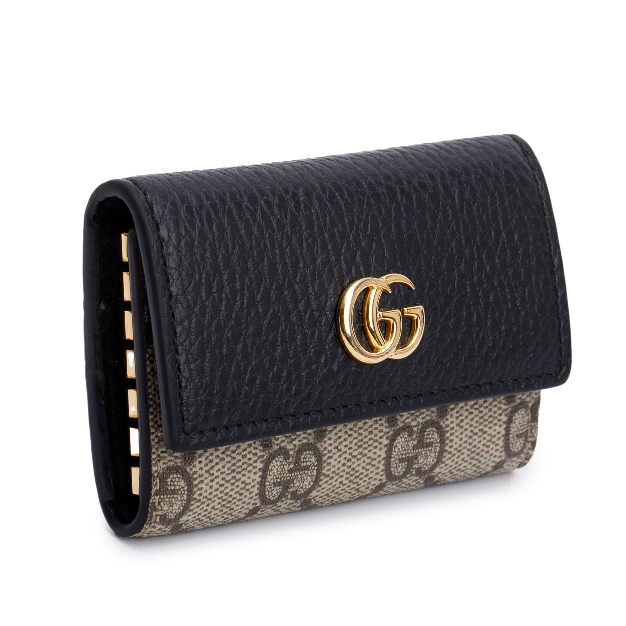Gucci Black Leather GG Supreme GG Marmont 6 Key Case